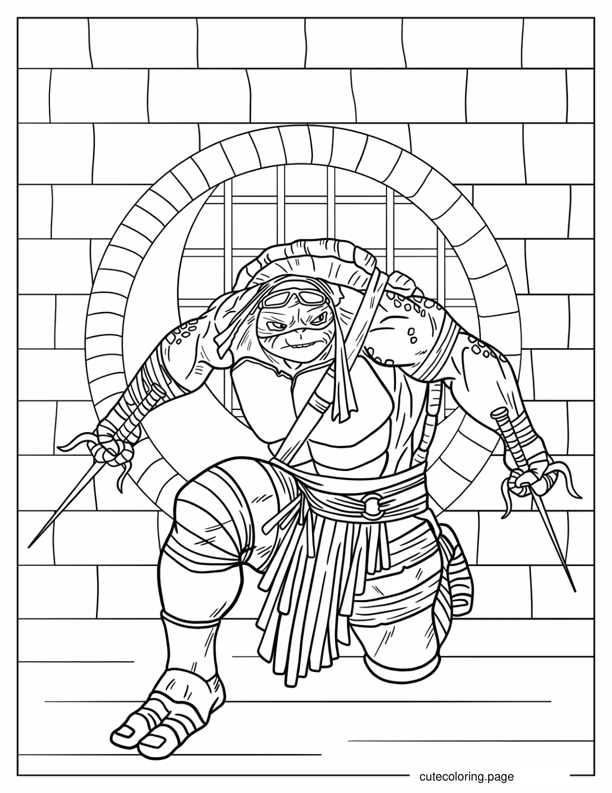 Adult Raphael Ninja Turtle Fighting With Twin Sai coloring page