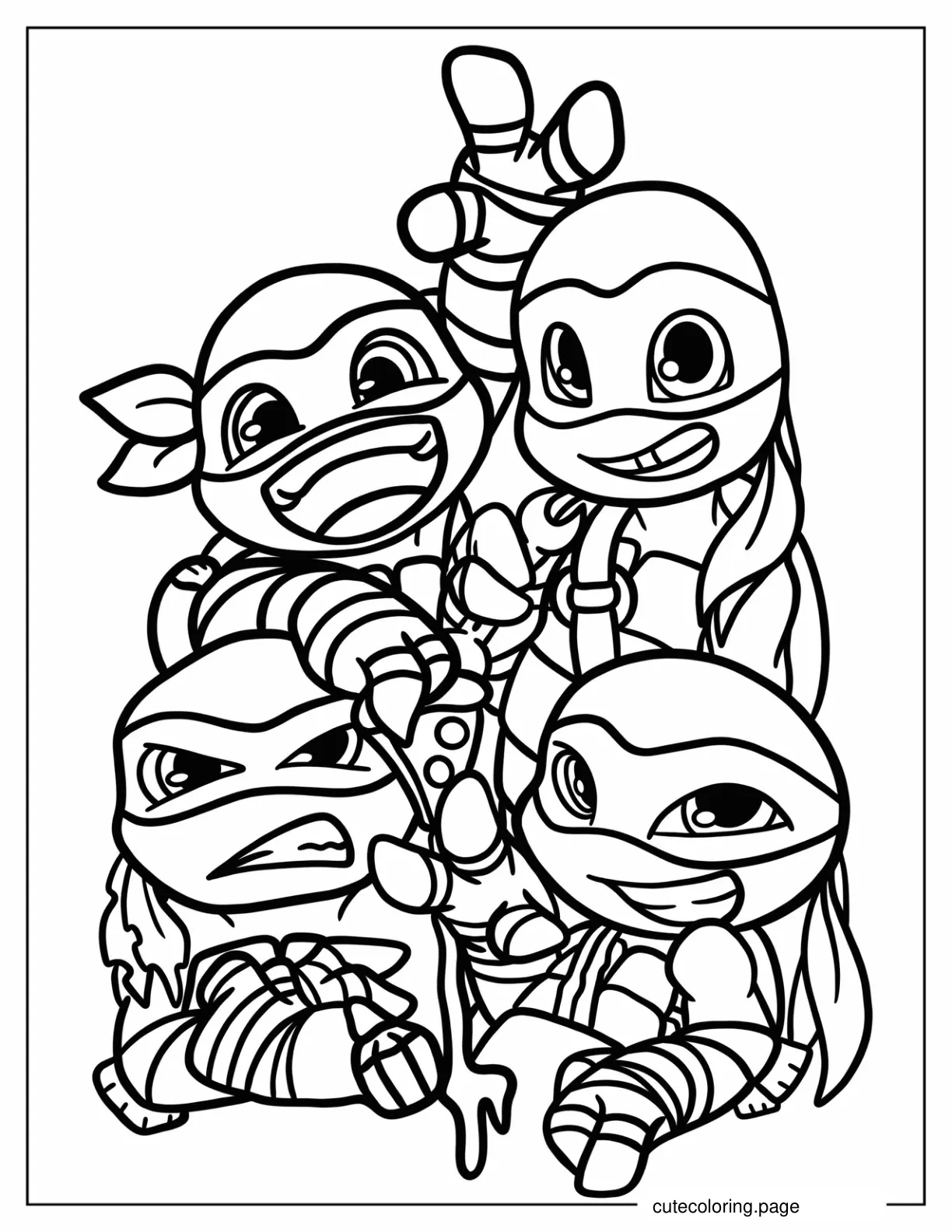 Kawaii Ninja Turtles Coloring Sheet For Preschoolers coloring page