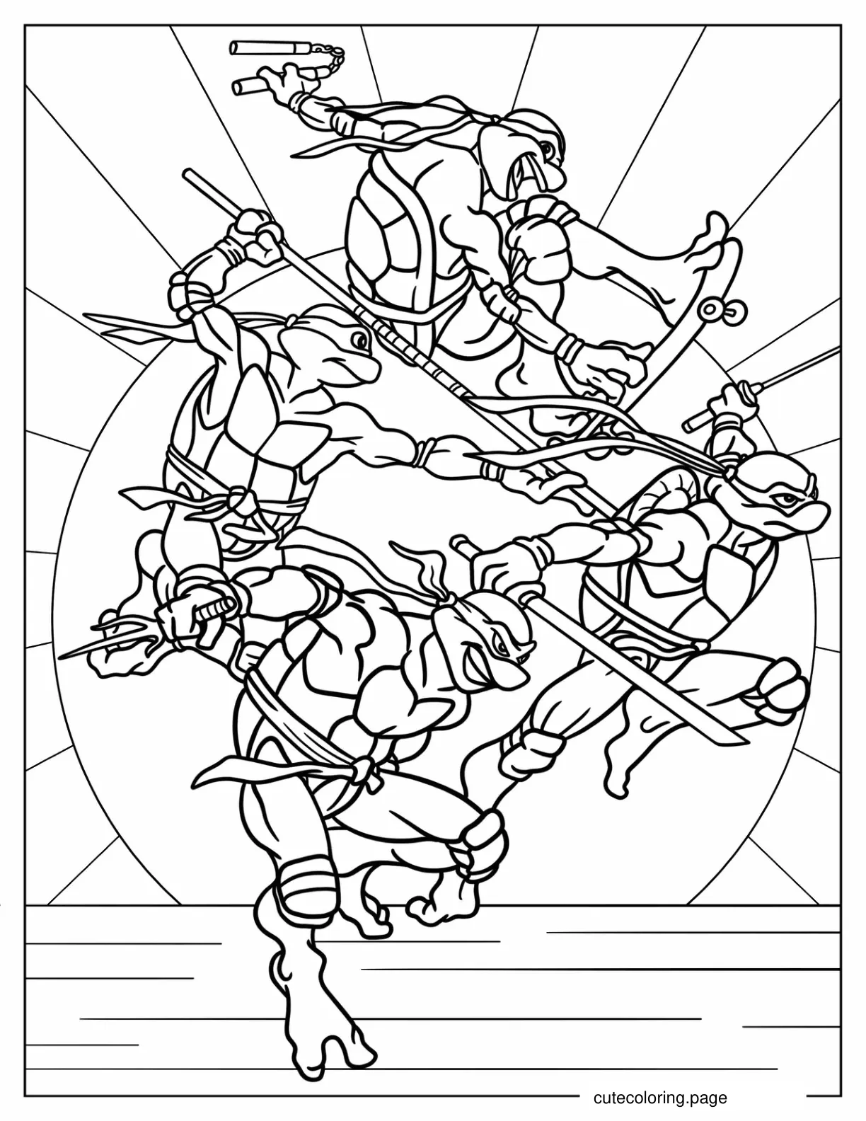 Leonardo Donatello Michelangelo And Raphael In Fighting Mode coloring page