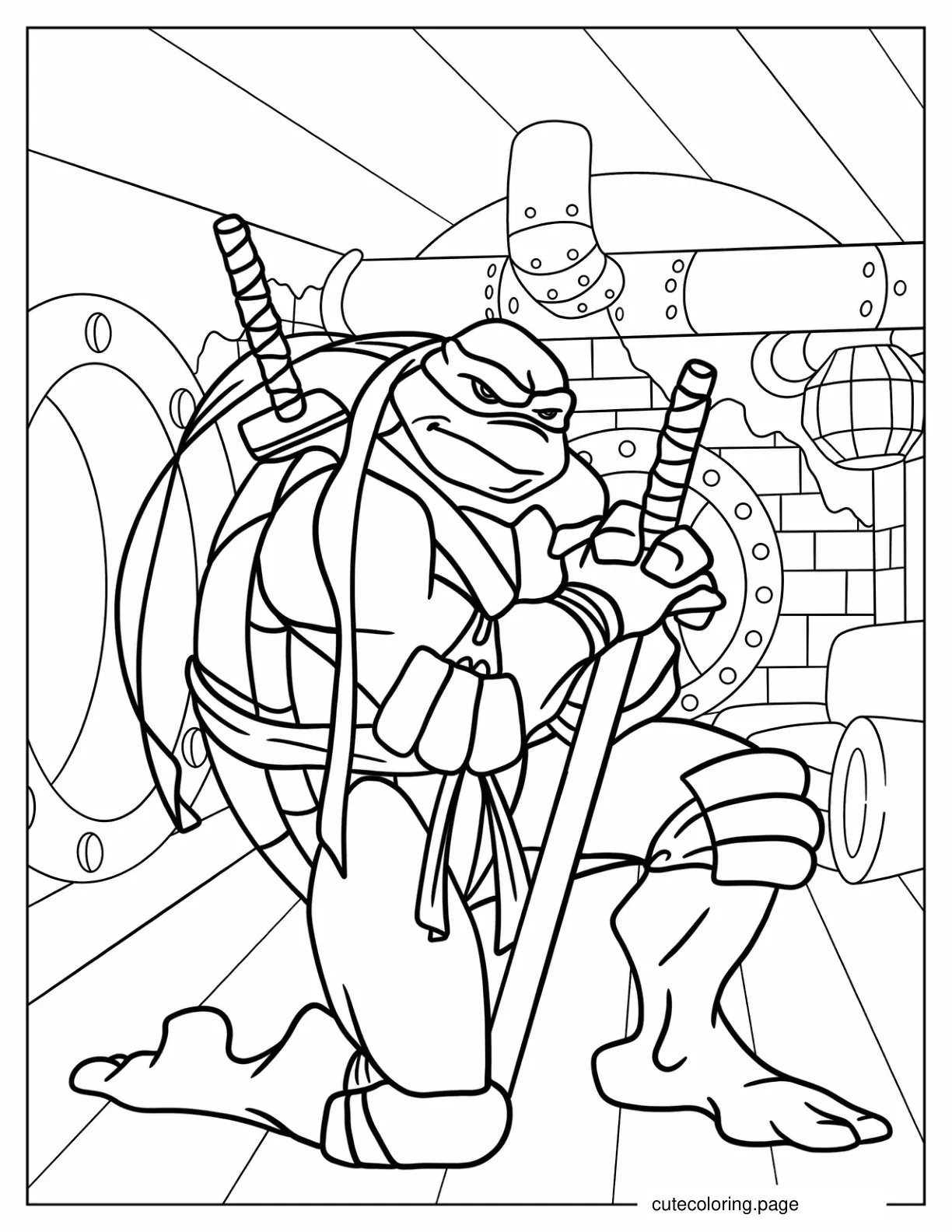 Leonardo Kneeling On Ground While Holding Katana coloring page