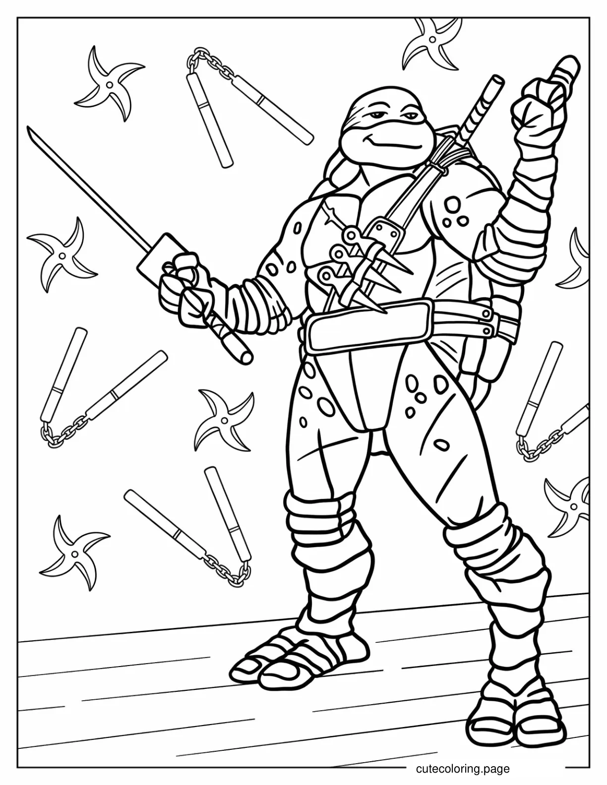 Leonardo Smirking While Holding Katana coloring page