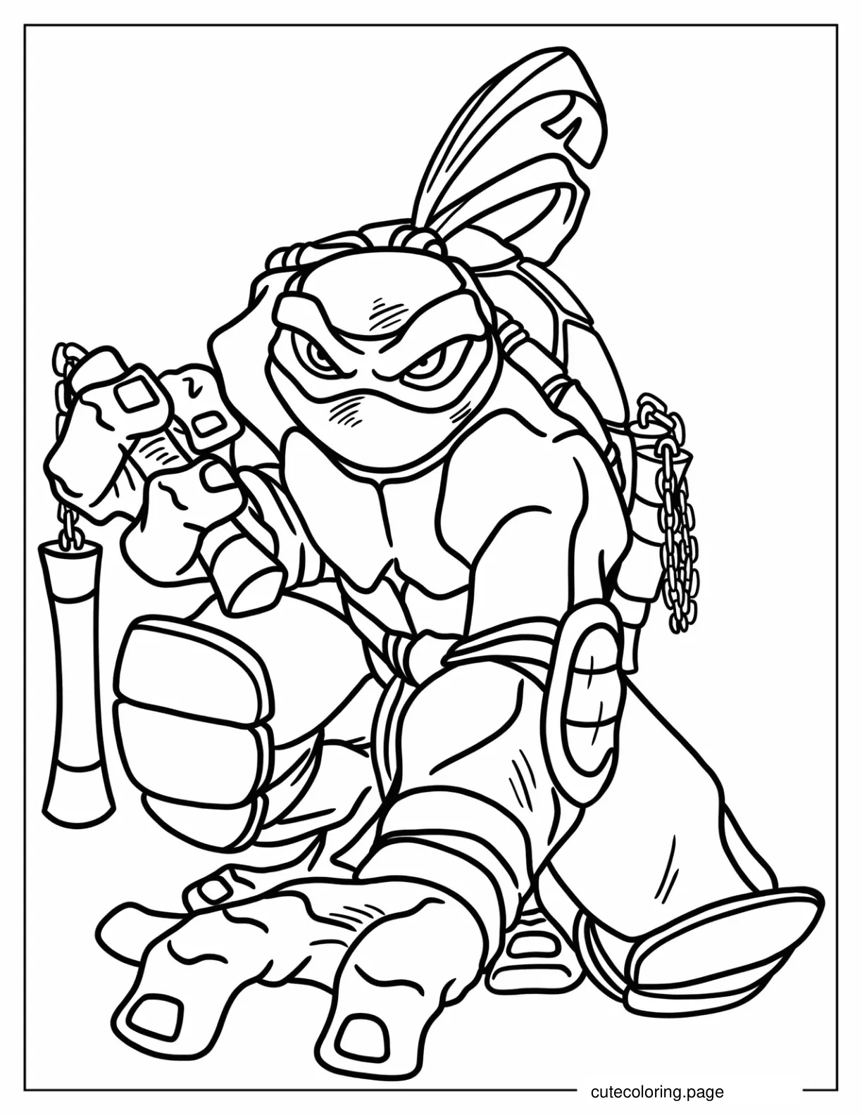 Michelangelo Holding Nunchucks coloring page