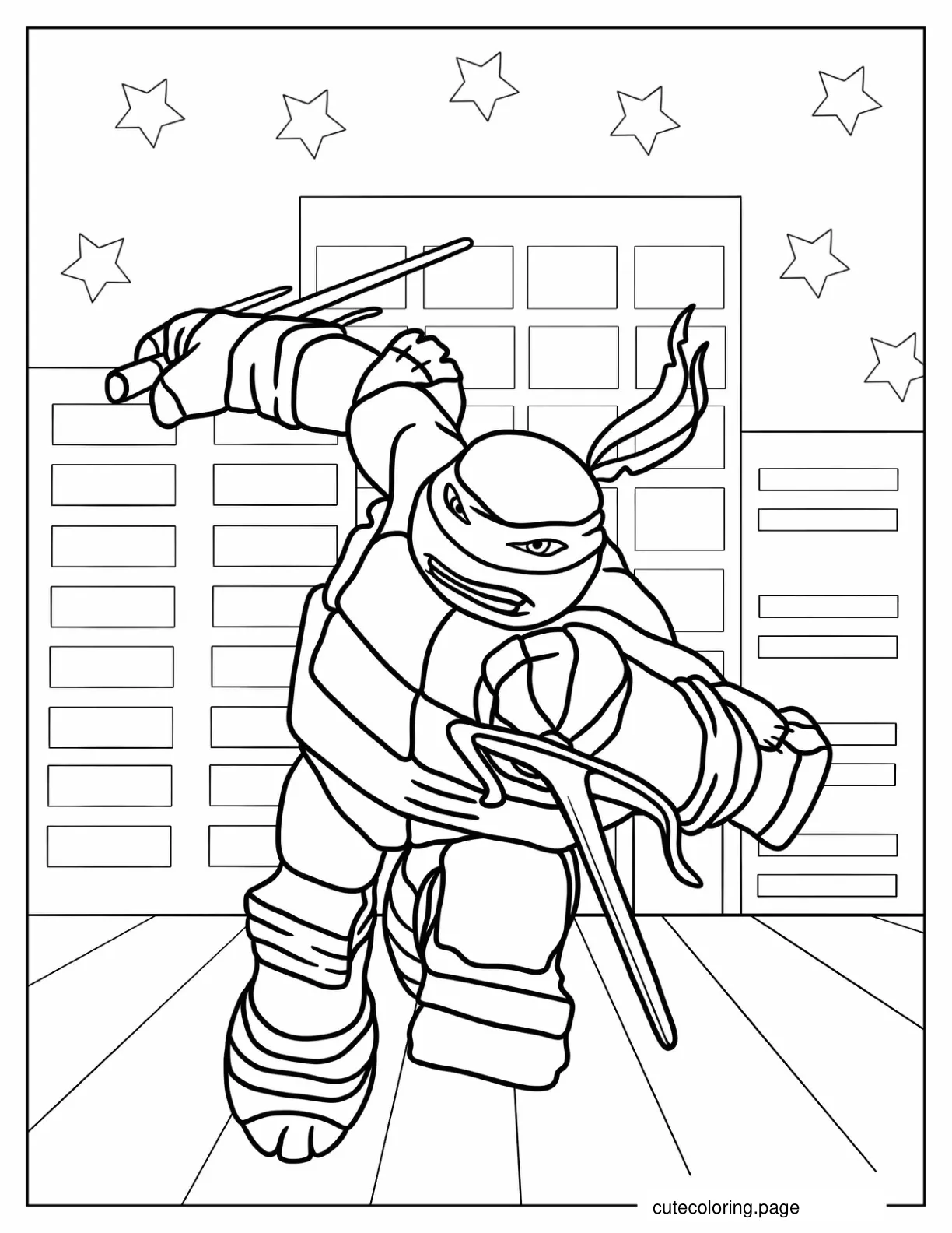 Rafael Using Twin Sai Swords Coloring Page coloring page