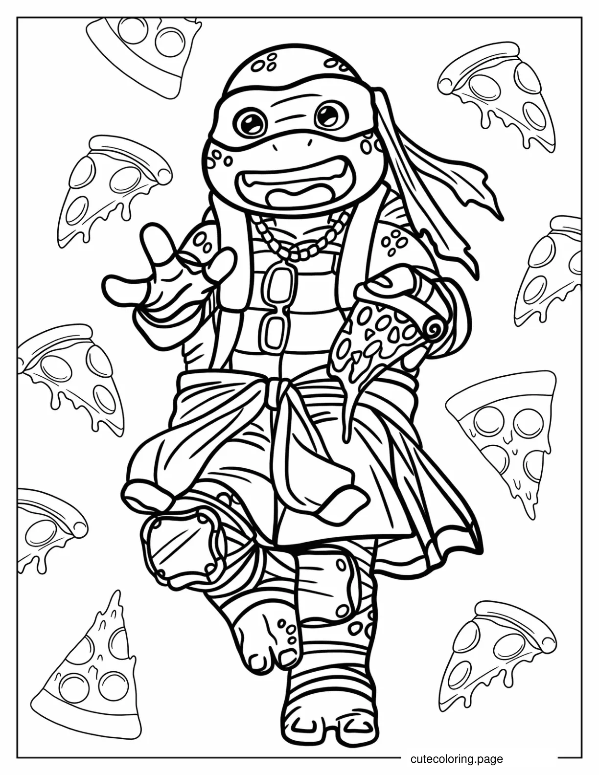 Young Michelangelo Holding Pizza coloring page