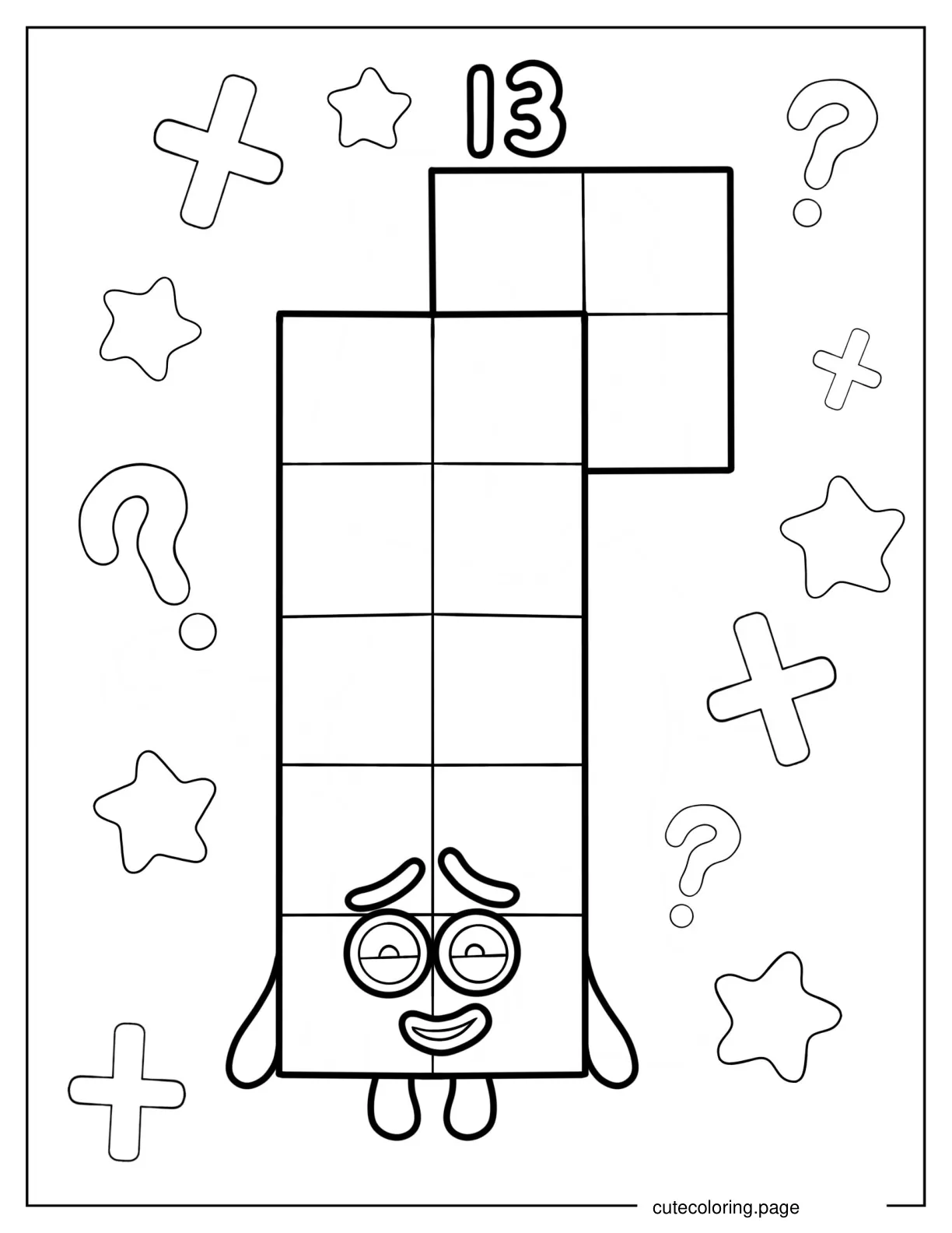 Confused 13 Numberblocks Coloring Page For Kids coloring page