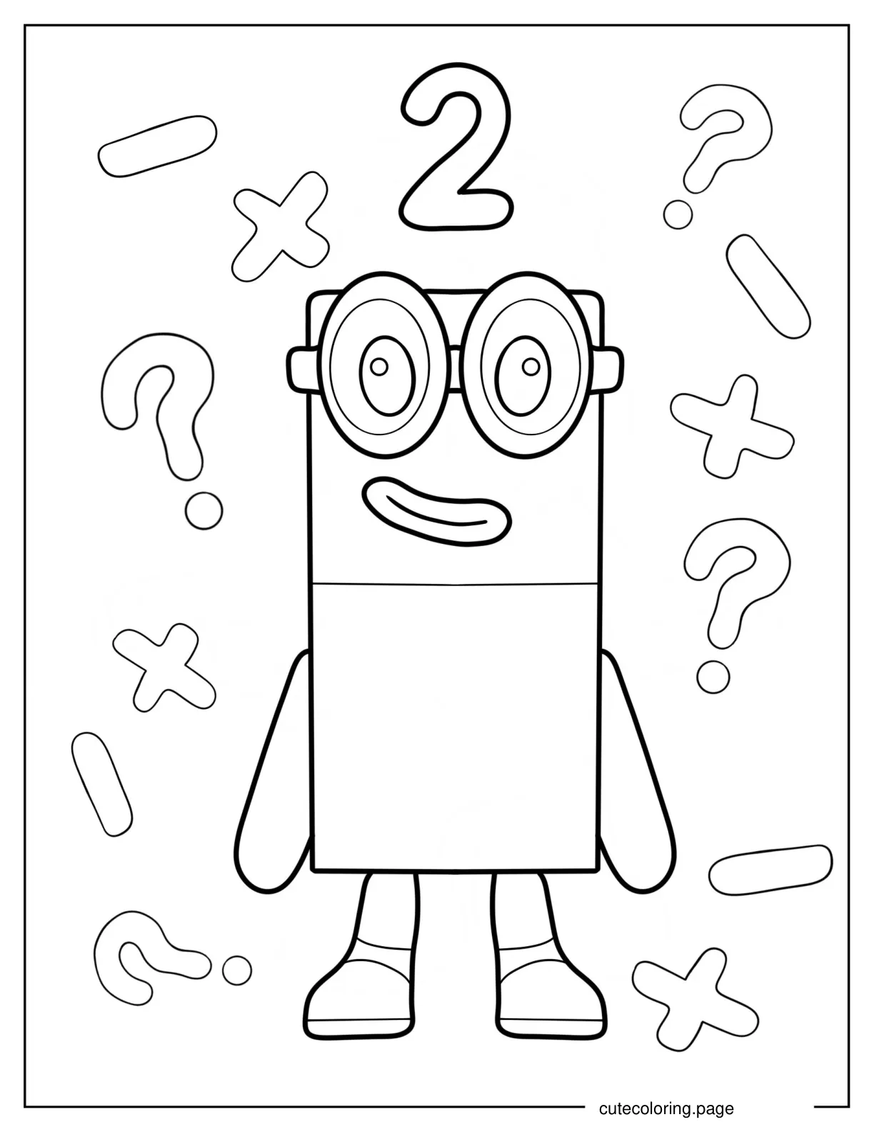 Cute Numberblocks 2 Wearing Eyeglasses Coloring Page coloring page