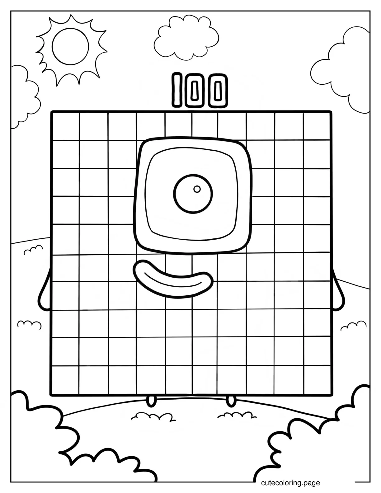 Detailed 100 Numberblocks Coloring Sheet coloring page