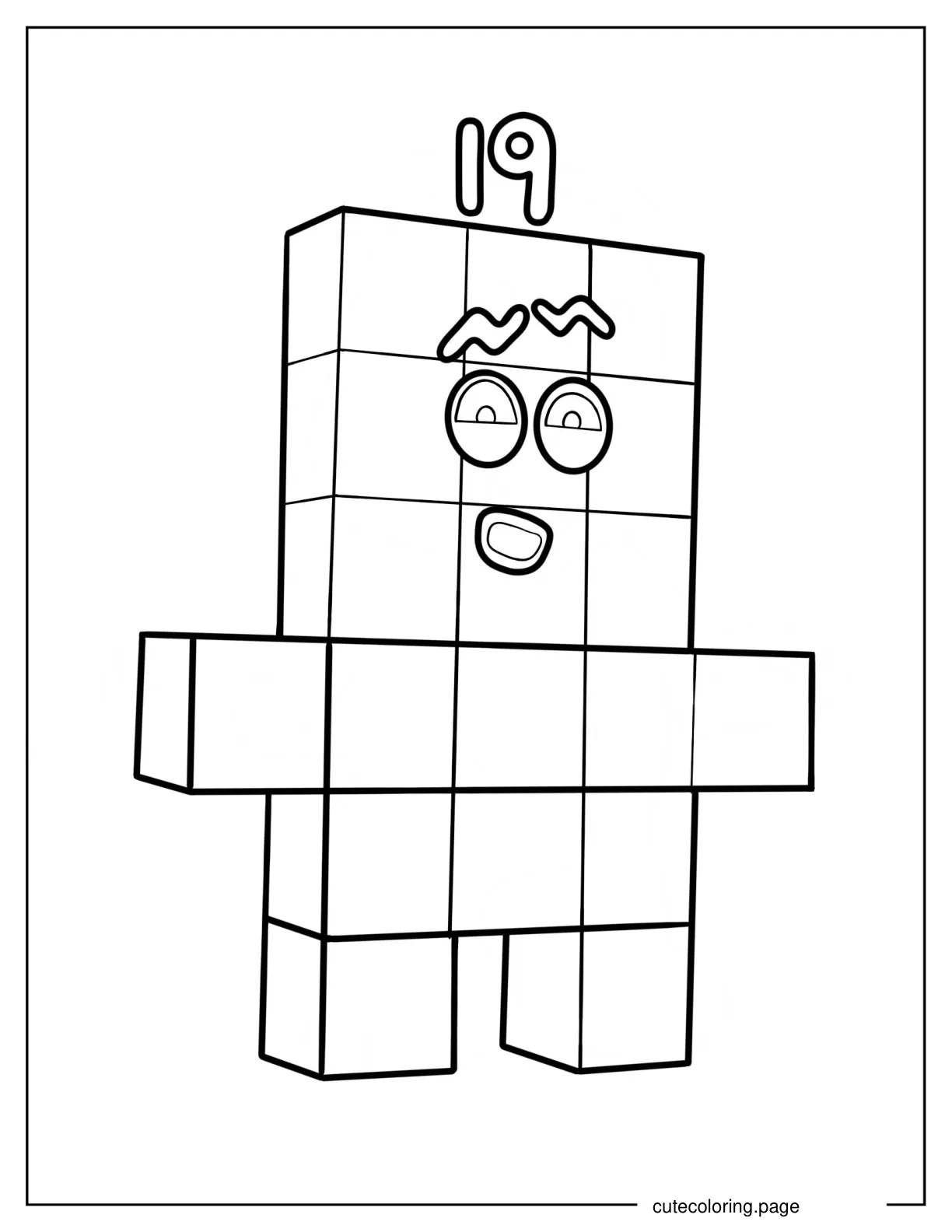 Easy Numberblocks 19 Coloring Page coloring page