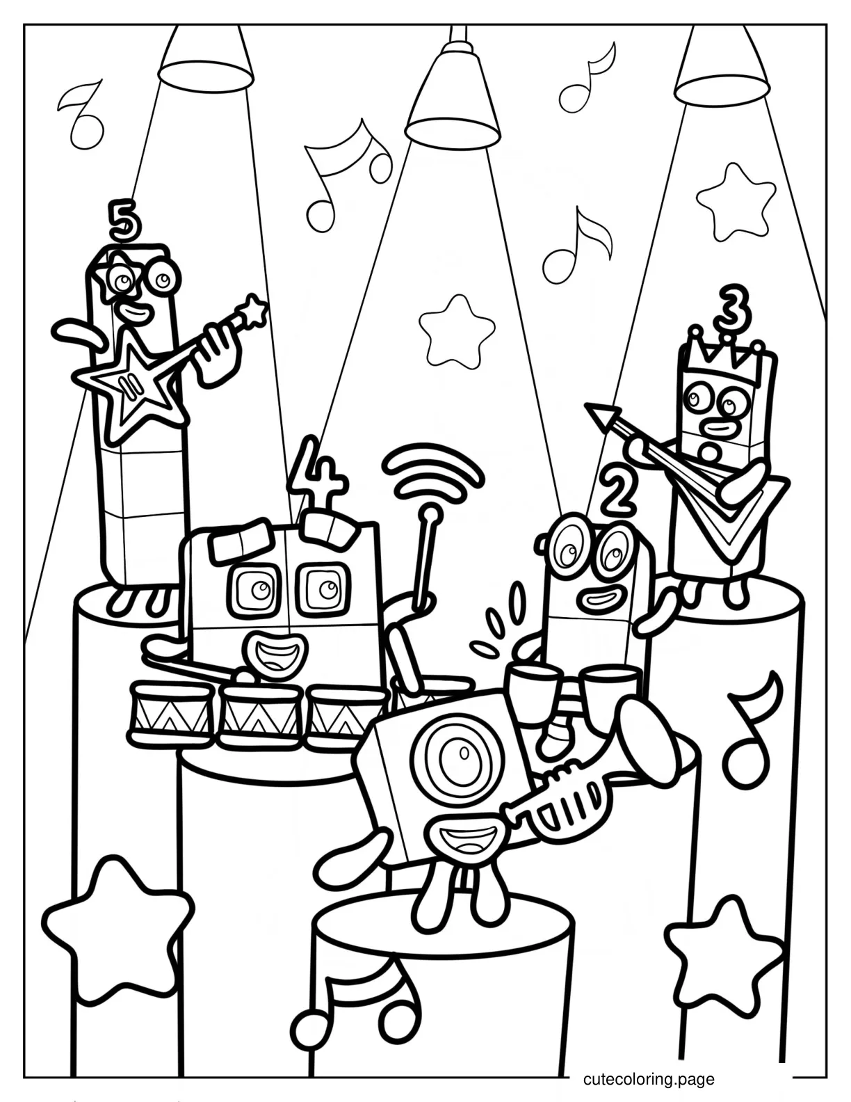 Numberblocks 1 2345 Playing Musical Instruments coloring page