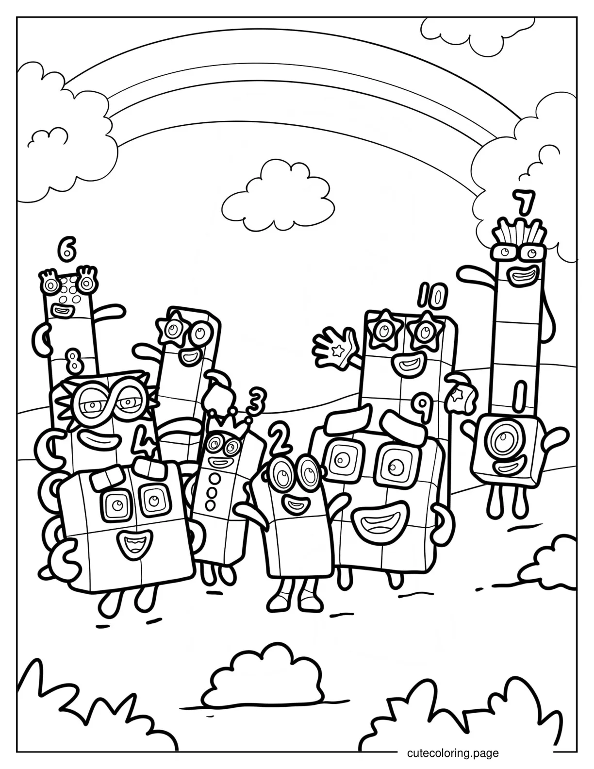 Numberblocks 1 to 10 Standing In Field Coloring Page coloring page