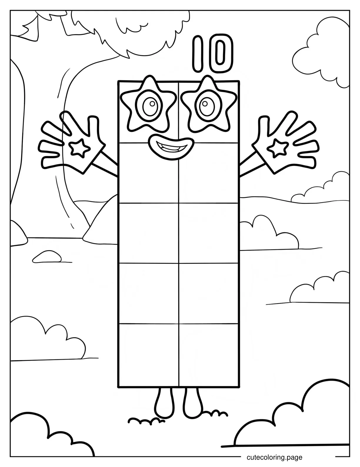 Numberblocks 10 Wearing Gloves Coloring Sheet coloring page