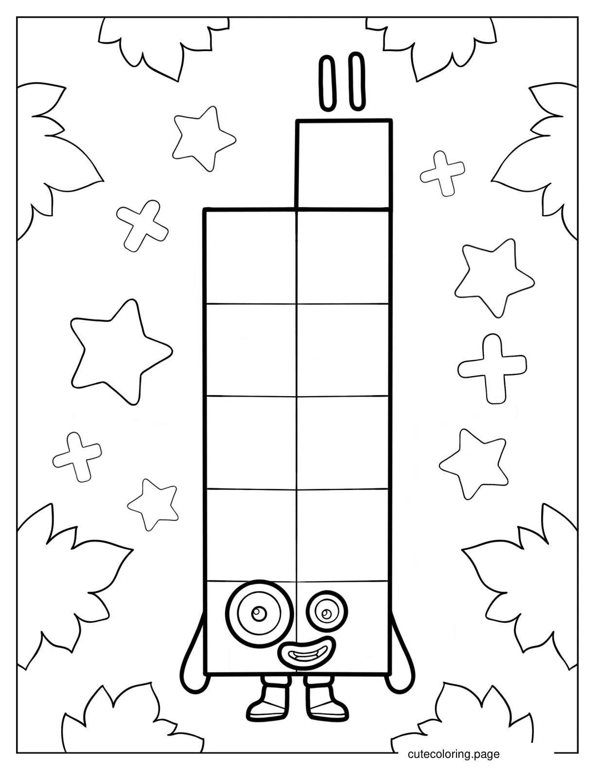 Numberblocks 11 With Leaves And Stars Coloring Sheet coloring page