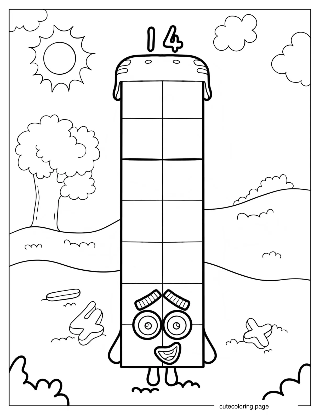 Numberblocks 14 Outdoor Wearing Helmet Coloring Sheet coloring page