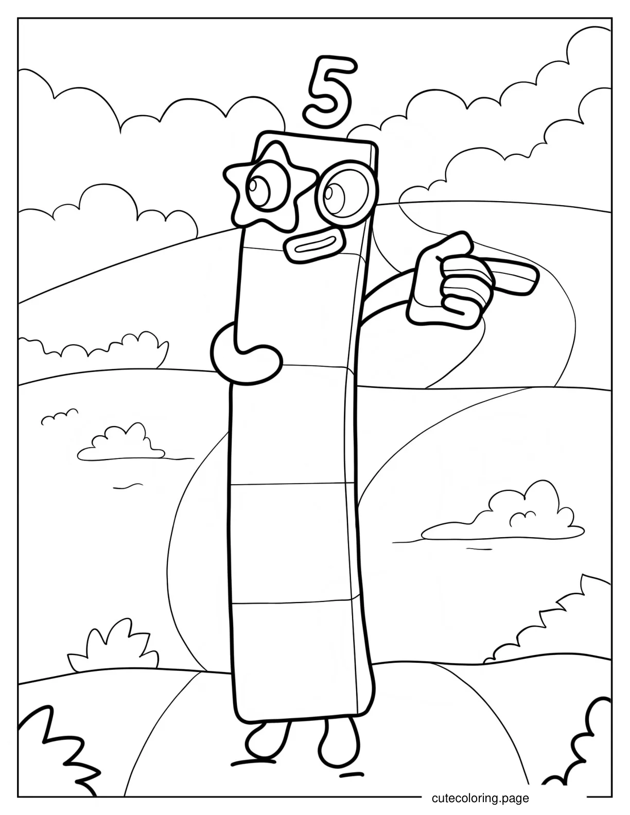 Numberblocks 5 Pointing Coloring Sheet coloring page