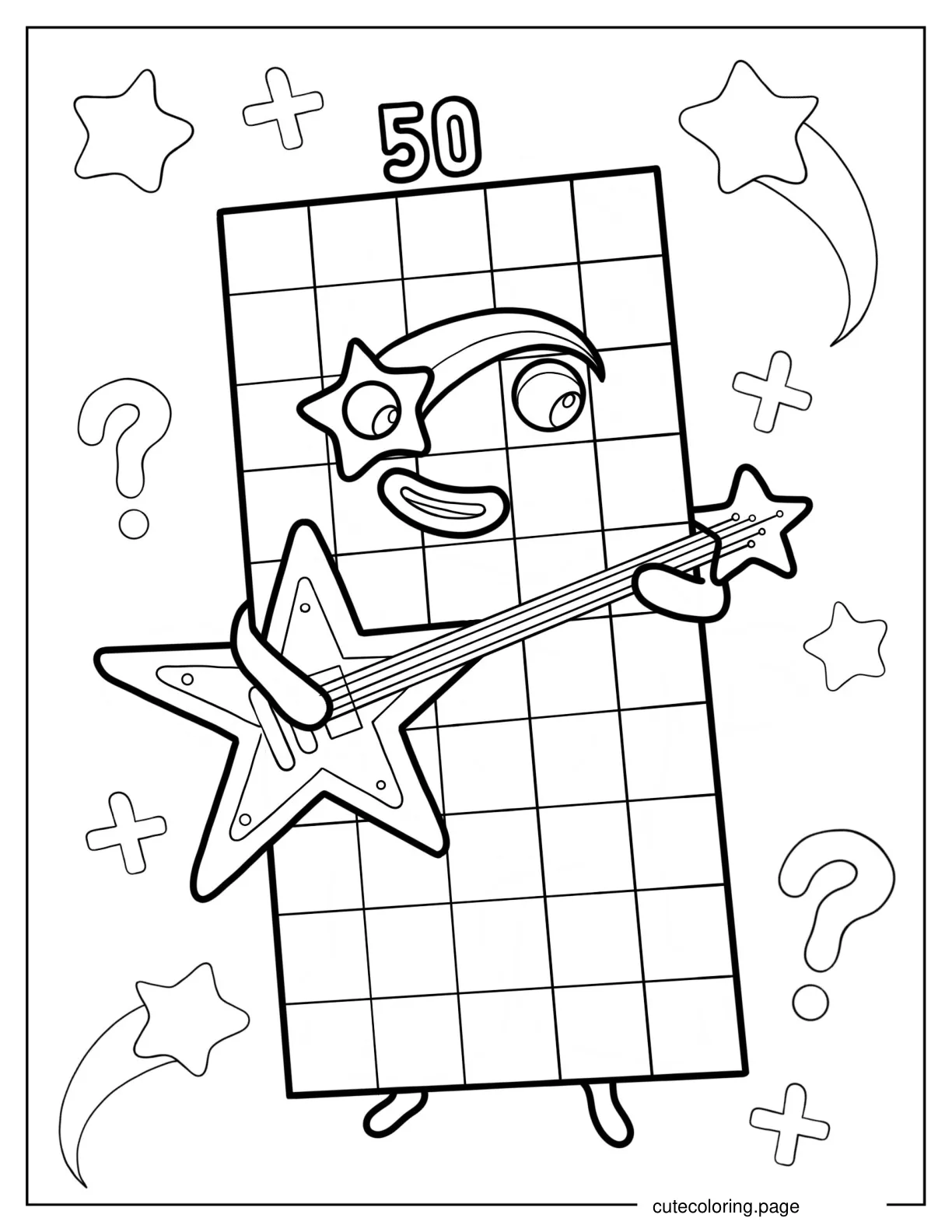 Numberblocks 50 Playing Guitar Coloring Page coloring page