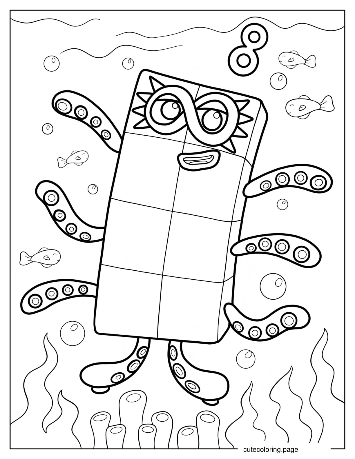 Numberblocks 8 Under The Sea Coloring Page coloring page