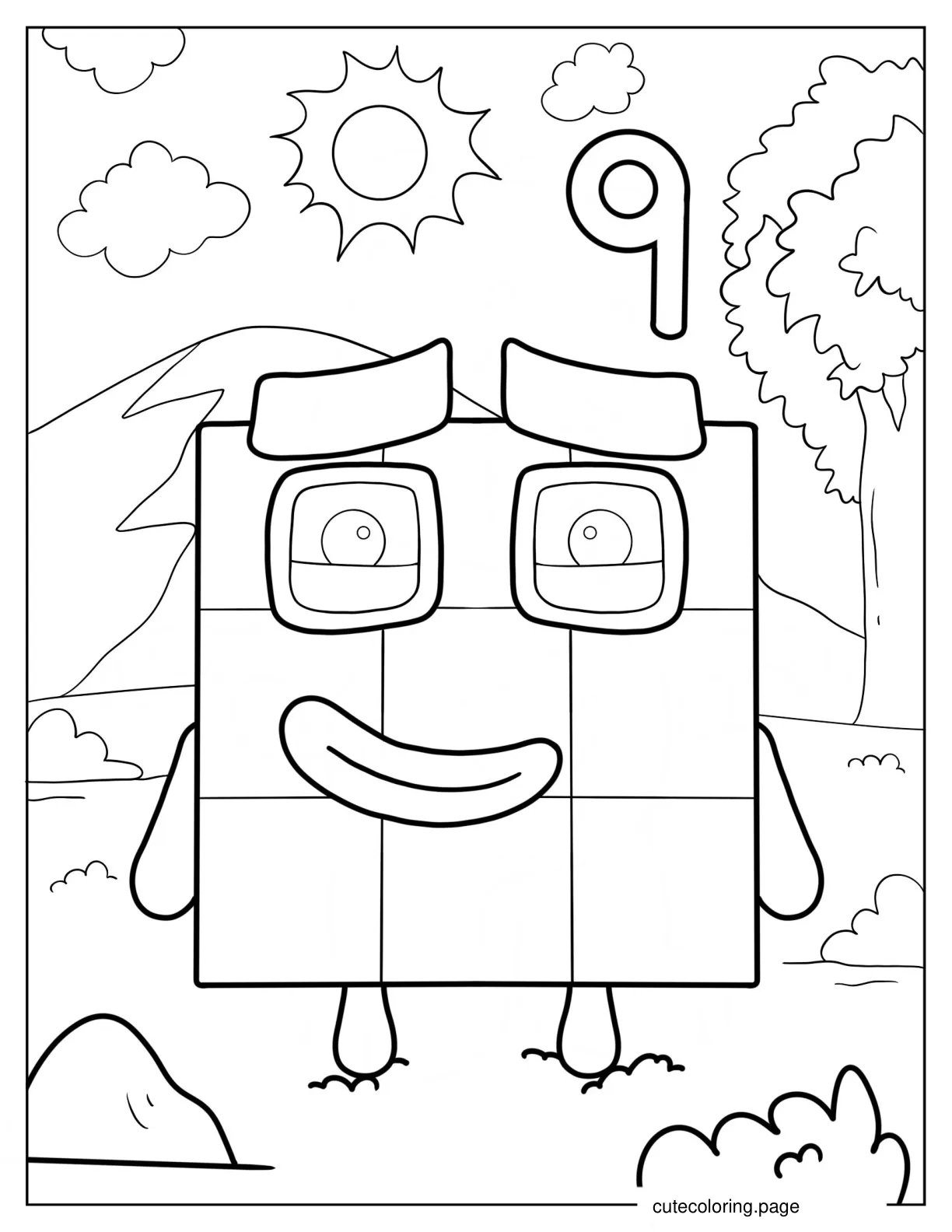 Numberblocks 9 Under The Sun Coloring Sheet coloring page