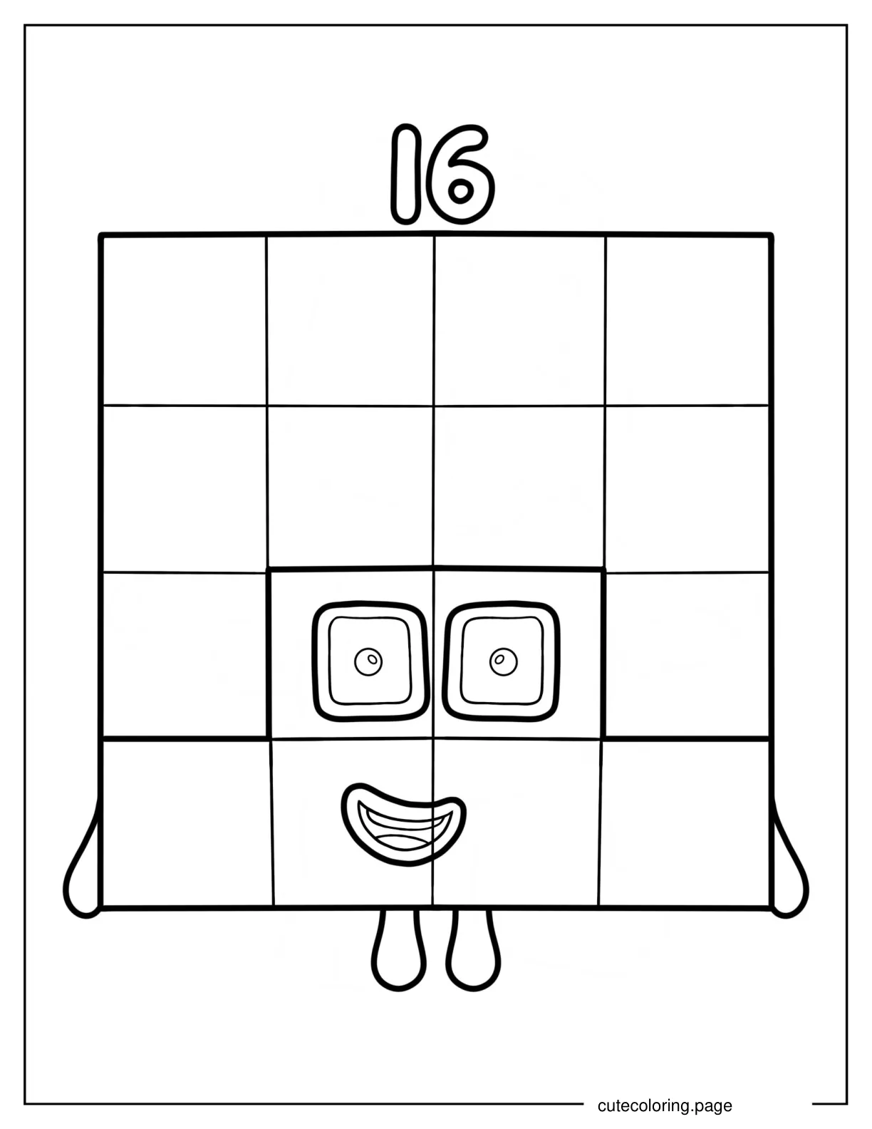 Smiling 16 Numberblocks Coloring Page coloring page