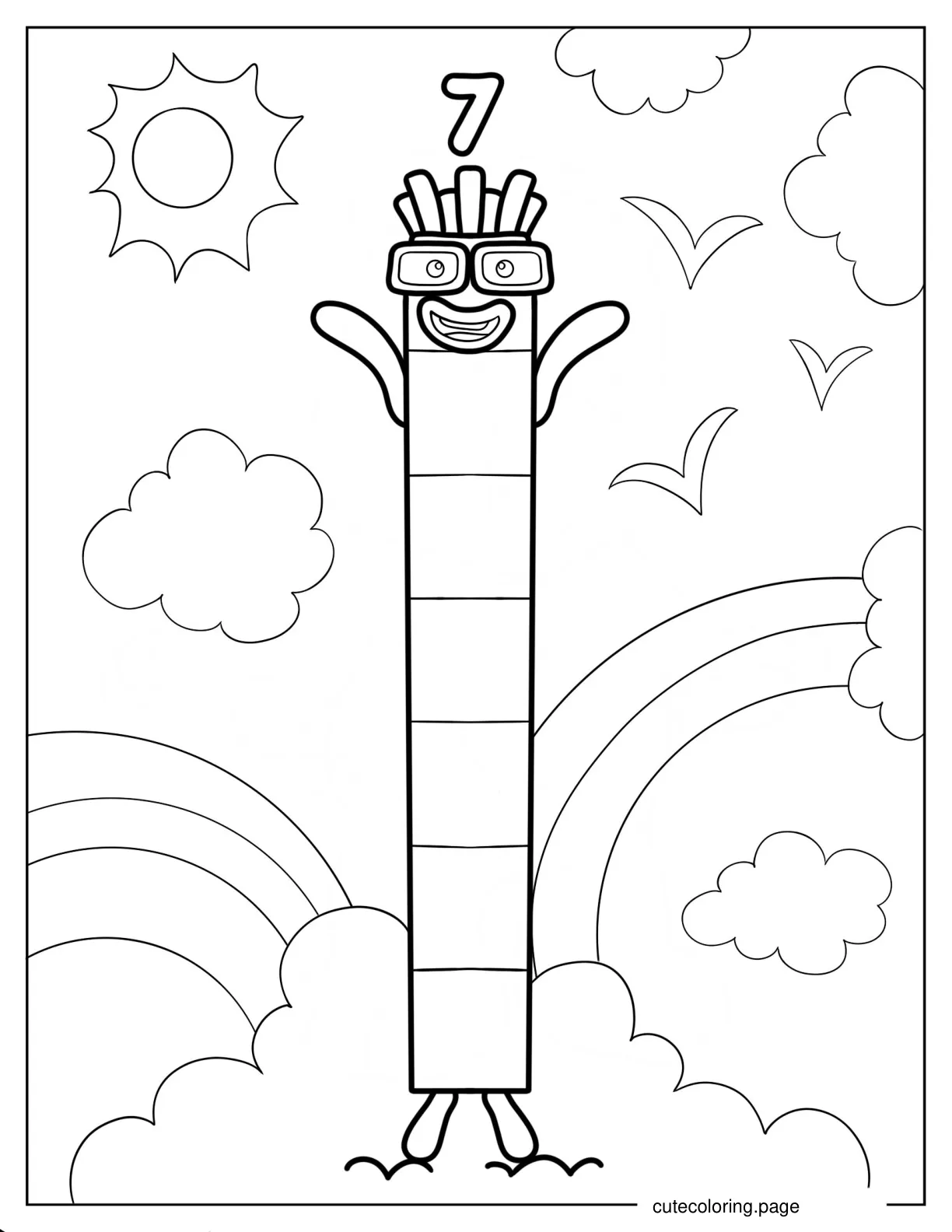 Tall Numberblocks 7 With Rainbows Coloring Sheet coloring page