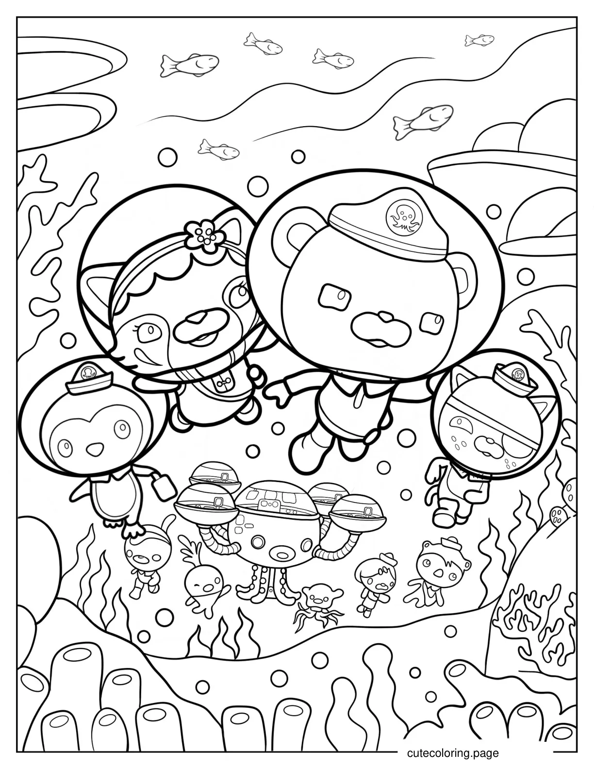 Captain Barnacles Min Peso Penguin and Kwazii Underwater coloring page