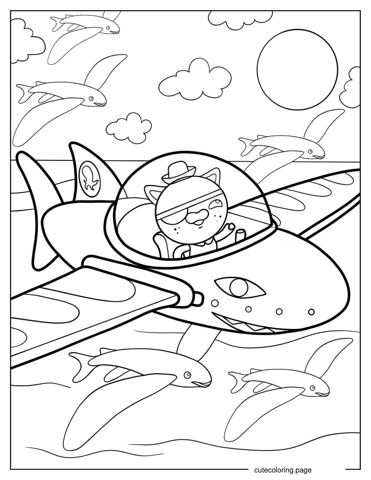 Kwazii Riding Shark Ship Over The Ocean Coloring Page coloring page