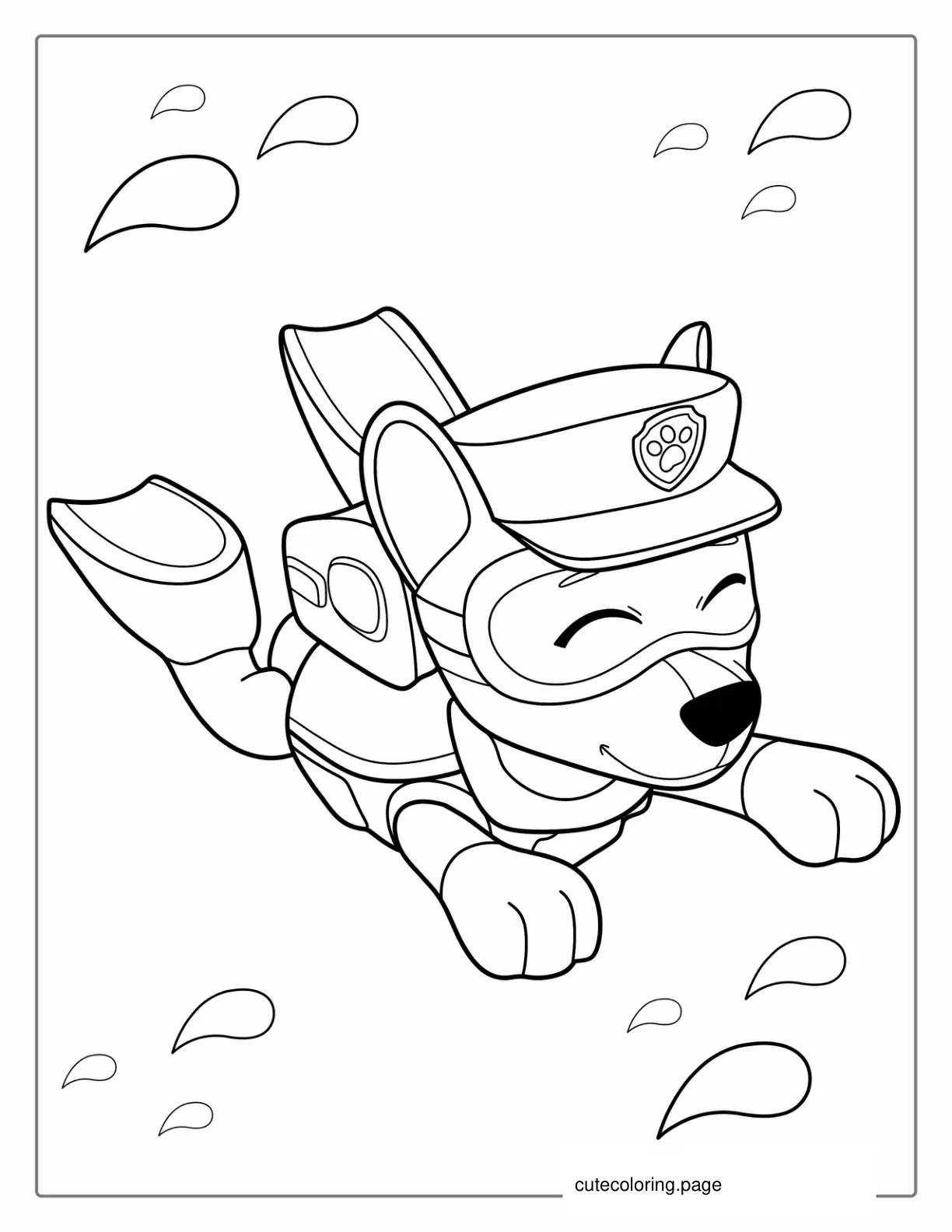 Chase From Paw Patrol Swimming In Water coloring page