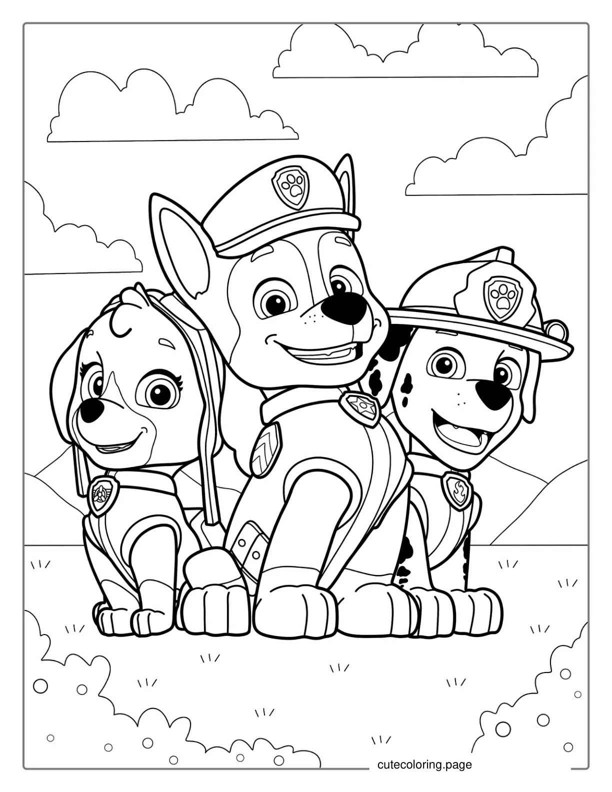 Chase Skye And Marshall Coloring Page For Kids coloring page