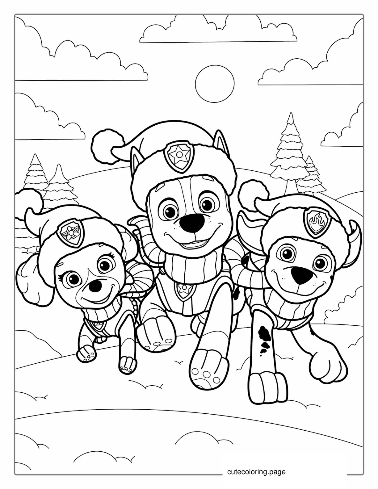 Christmas Themed Paw Patrol Coloring Page coloring page