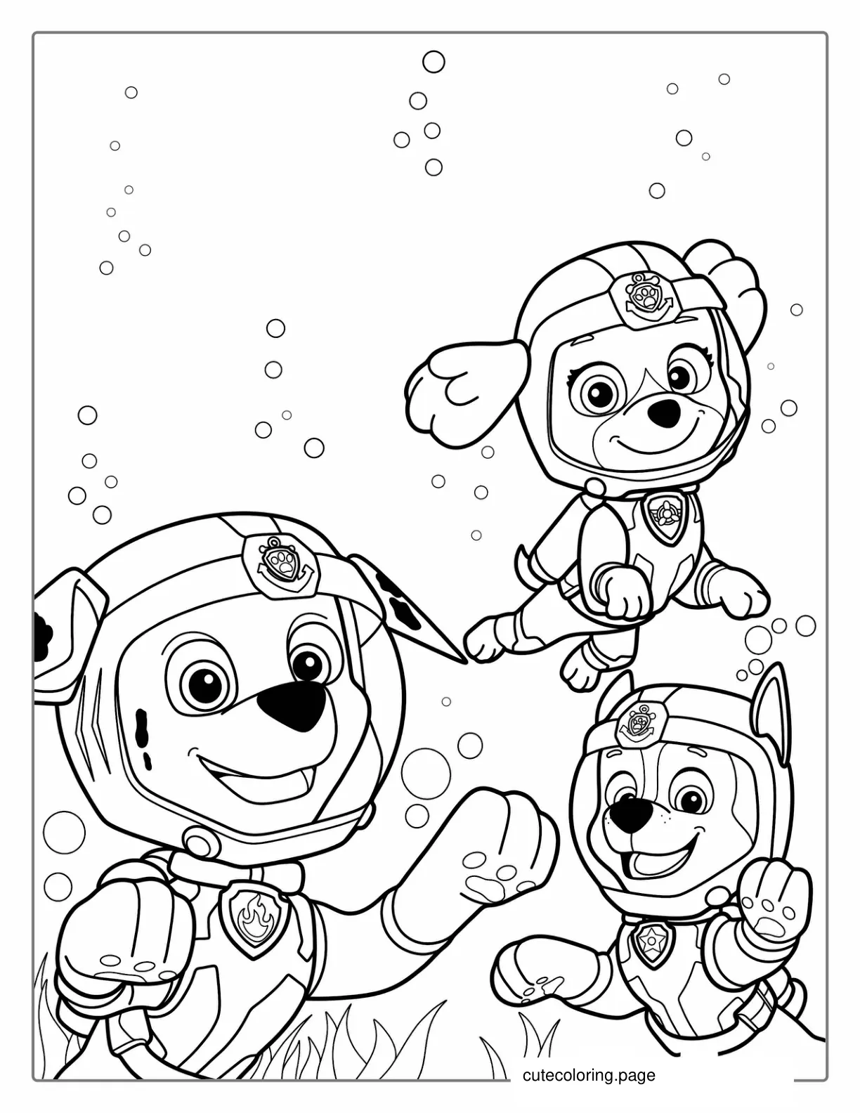 Paw Patrol Dogs Scuba Diving Coloring Page coloring page