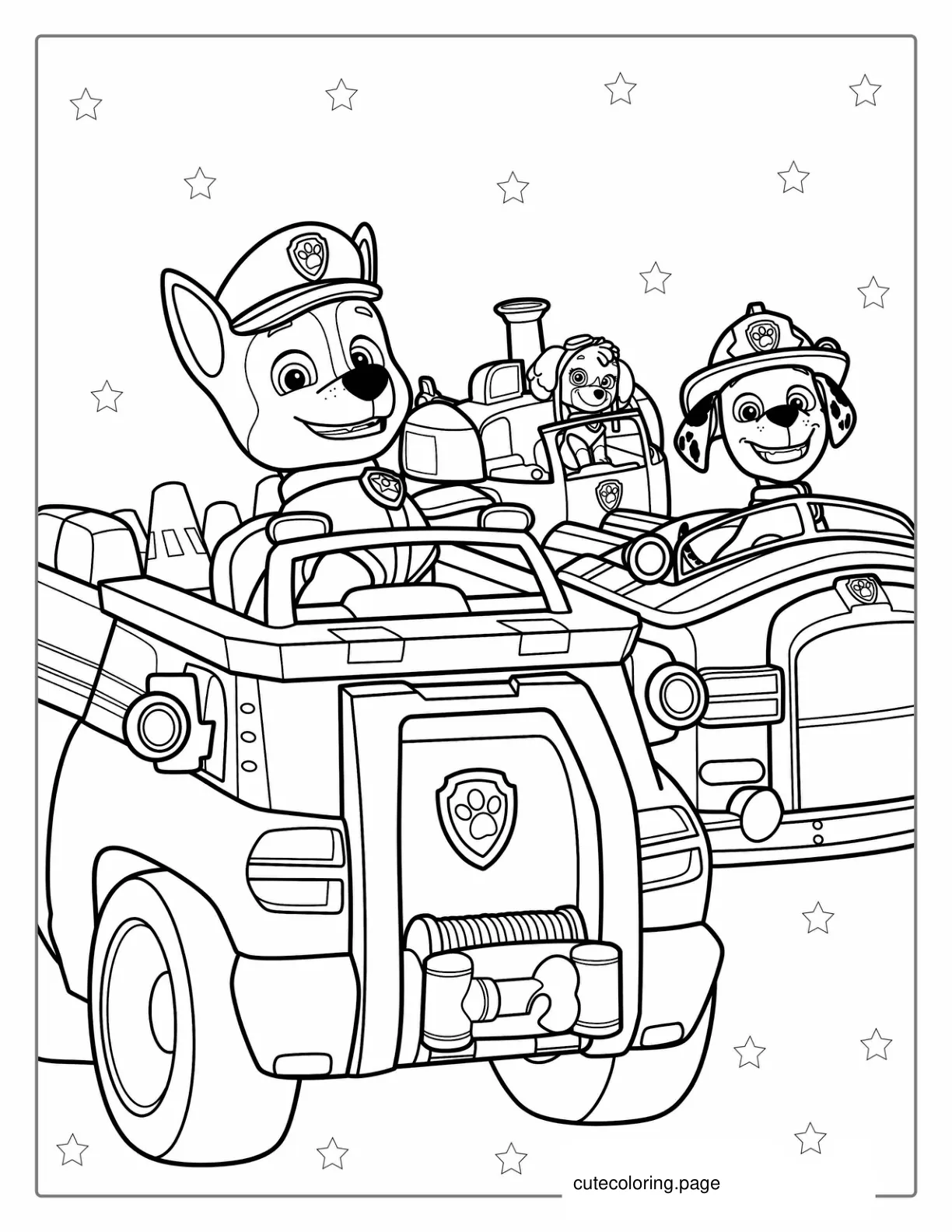 Paw Patrols Friends In Their Vehicles coloring page