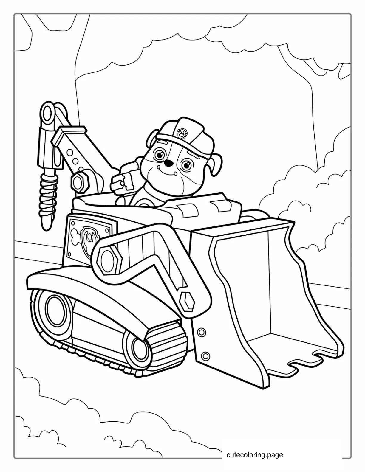 Rubble Driving Bulldozer To Color For Kids coloring page