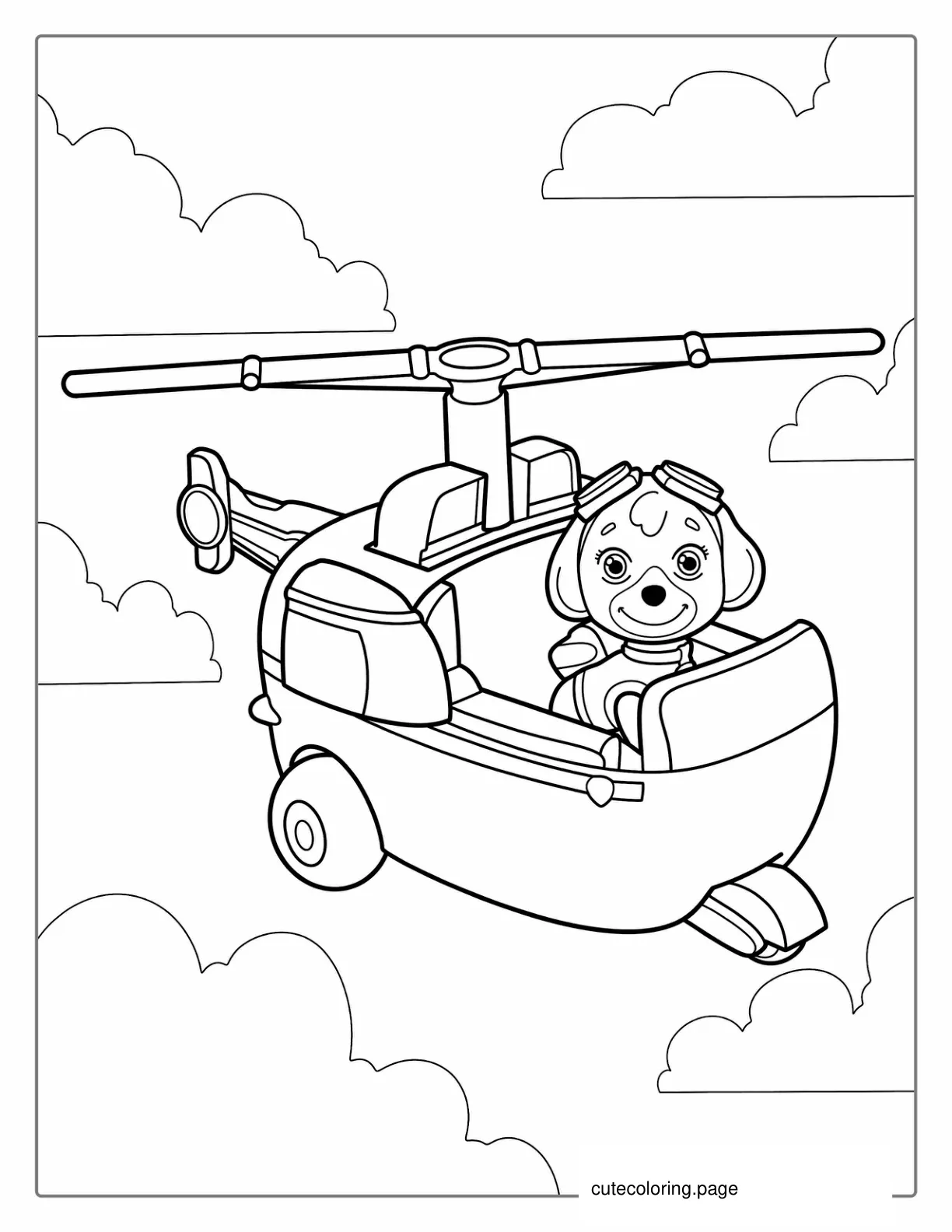 Skye In Helicopter From Paw Patrol To Color coloring page