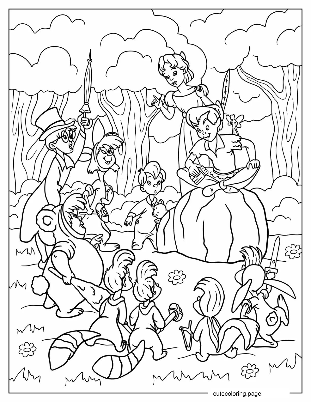 Darling Siblings With Peter Pan And Lost Boys coloring page