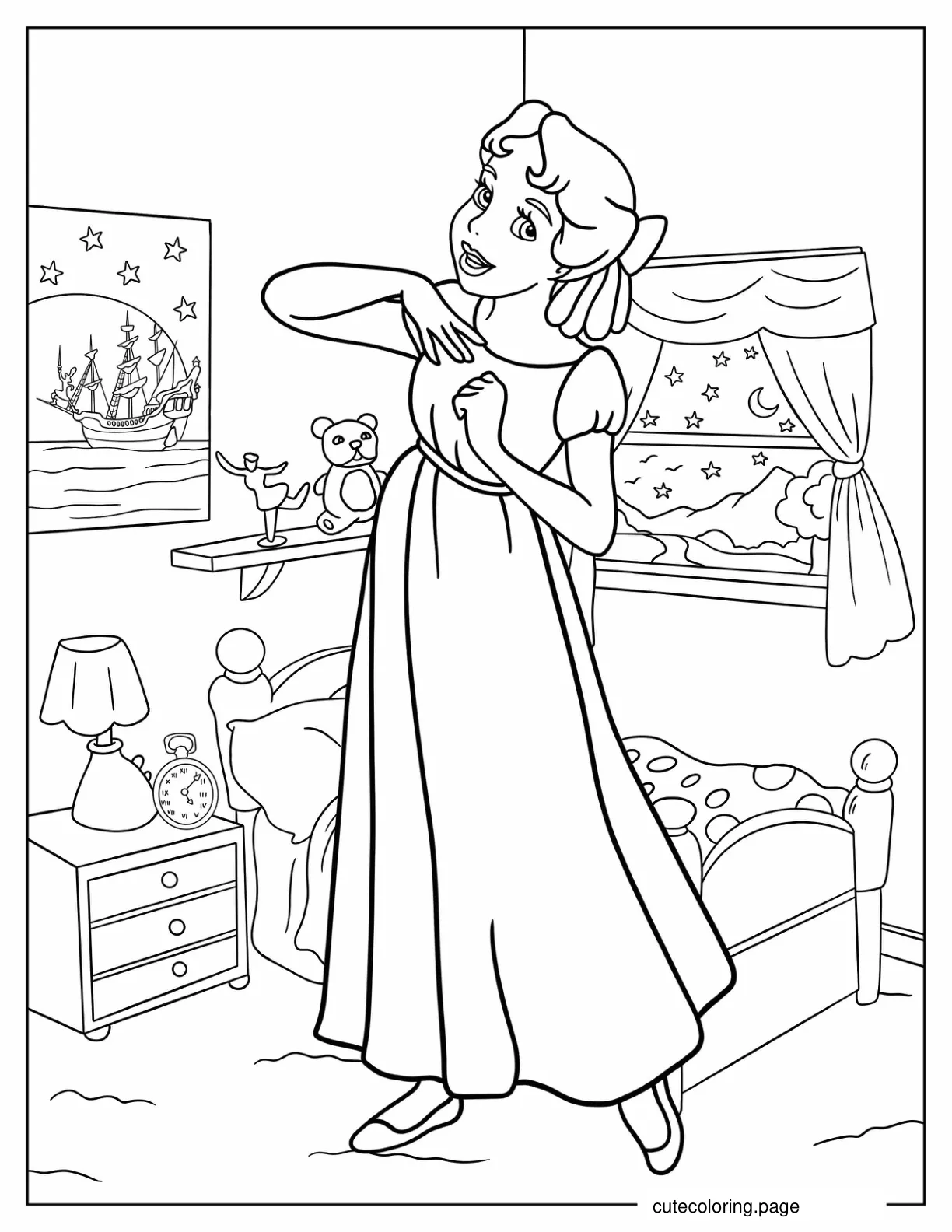 Easy Wendy Darling Coloring Sheet coloring page