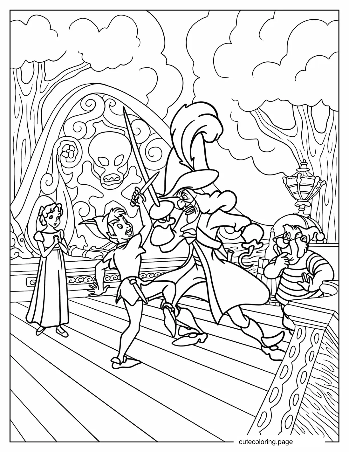 Peter Pan Fighting Captain Hook In Ship coloring page