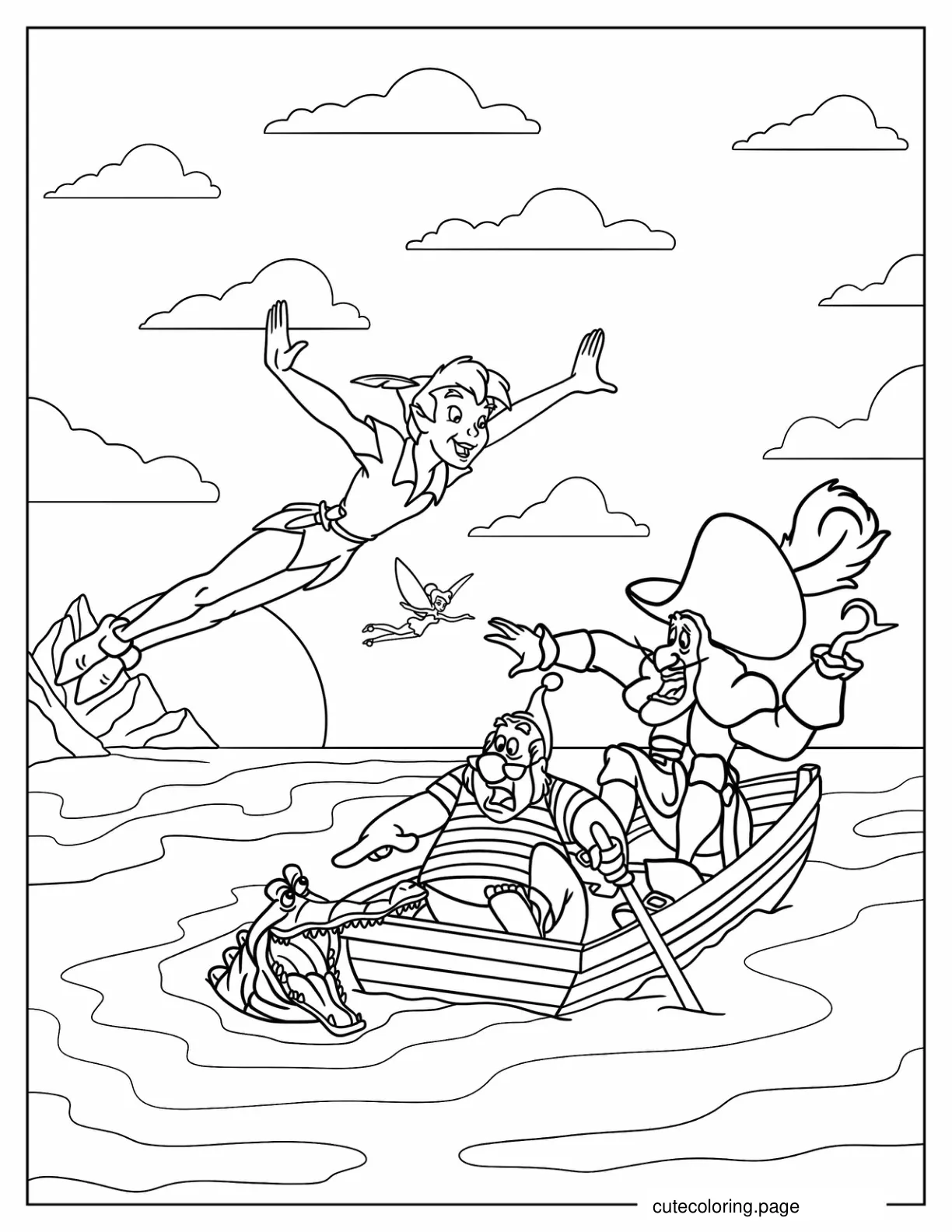 Peter Pan Flying Over Scared Captain Hook Coloring In coloring page