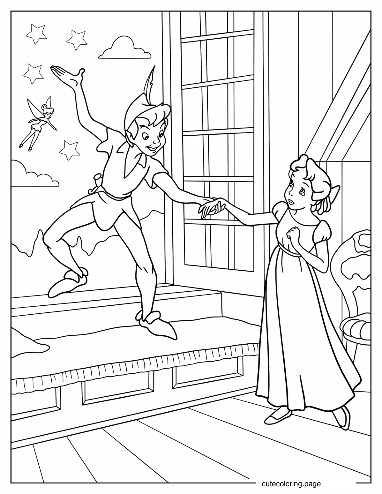 Peter Pan Taking Wendy To Neverland Coloring Sheet coloring page