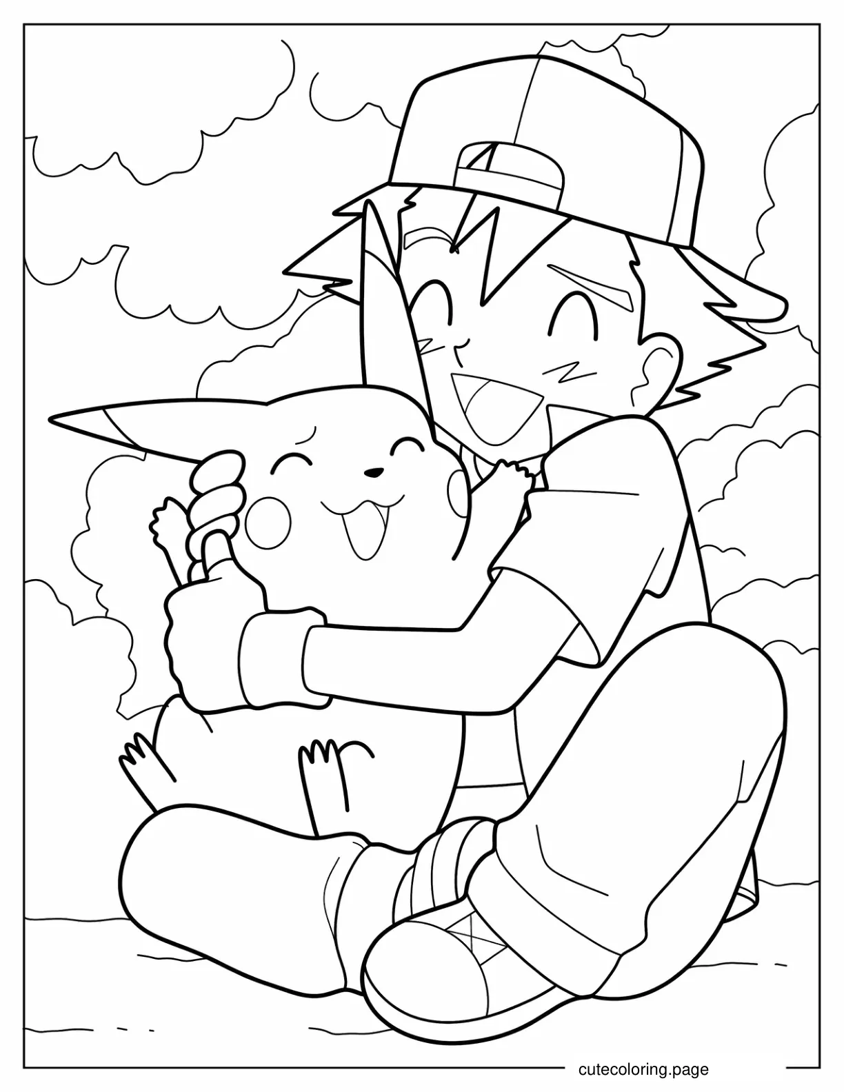 Coloring Page Of Ash Embracing Pikachu coloring page