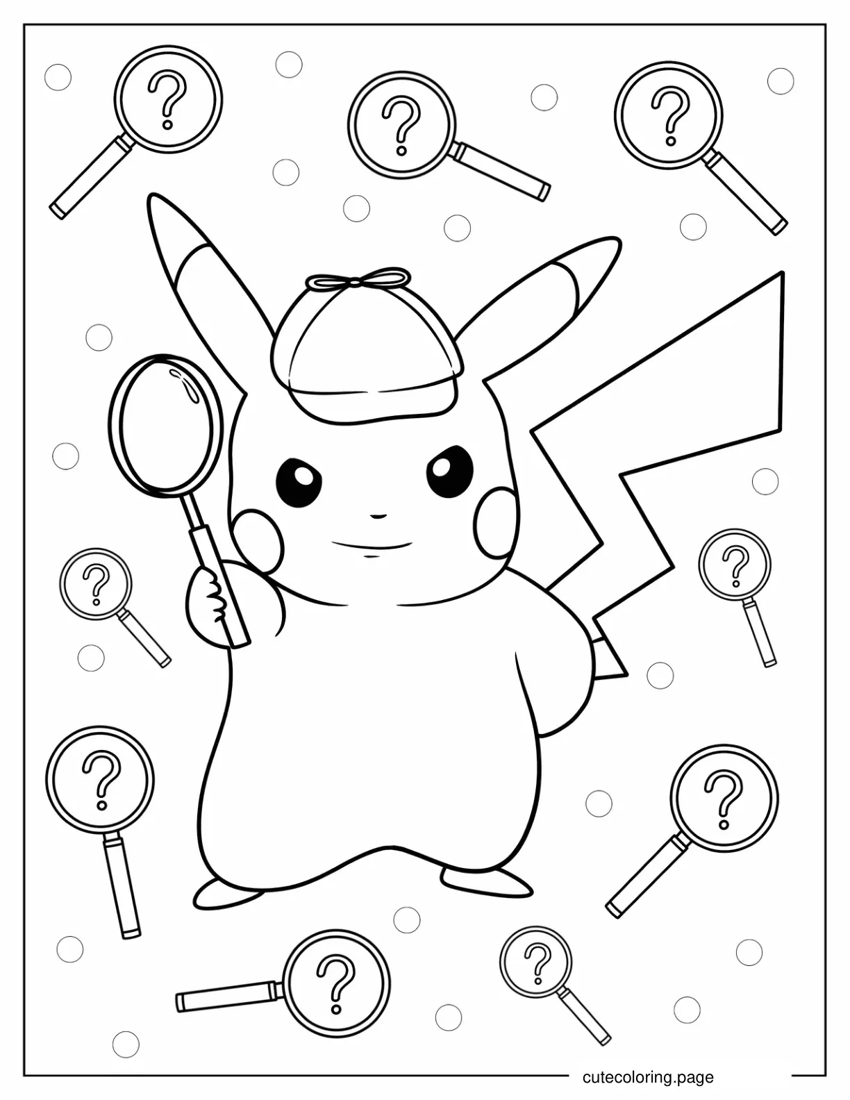 Coloring Page Of Detective Pikachu With Magnifying Glass coloring page