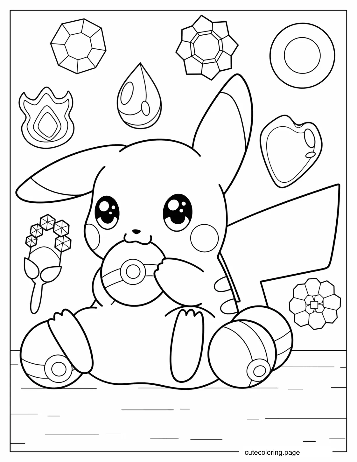 Coloring Page Of Pikachu Biting Pokeball coloring page