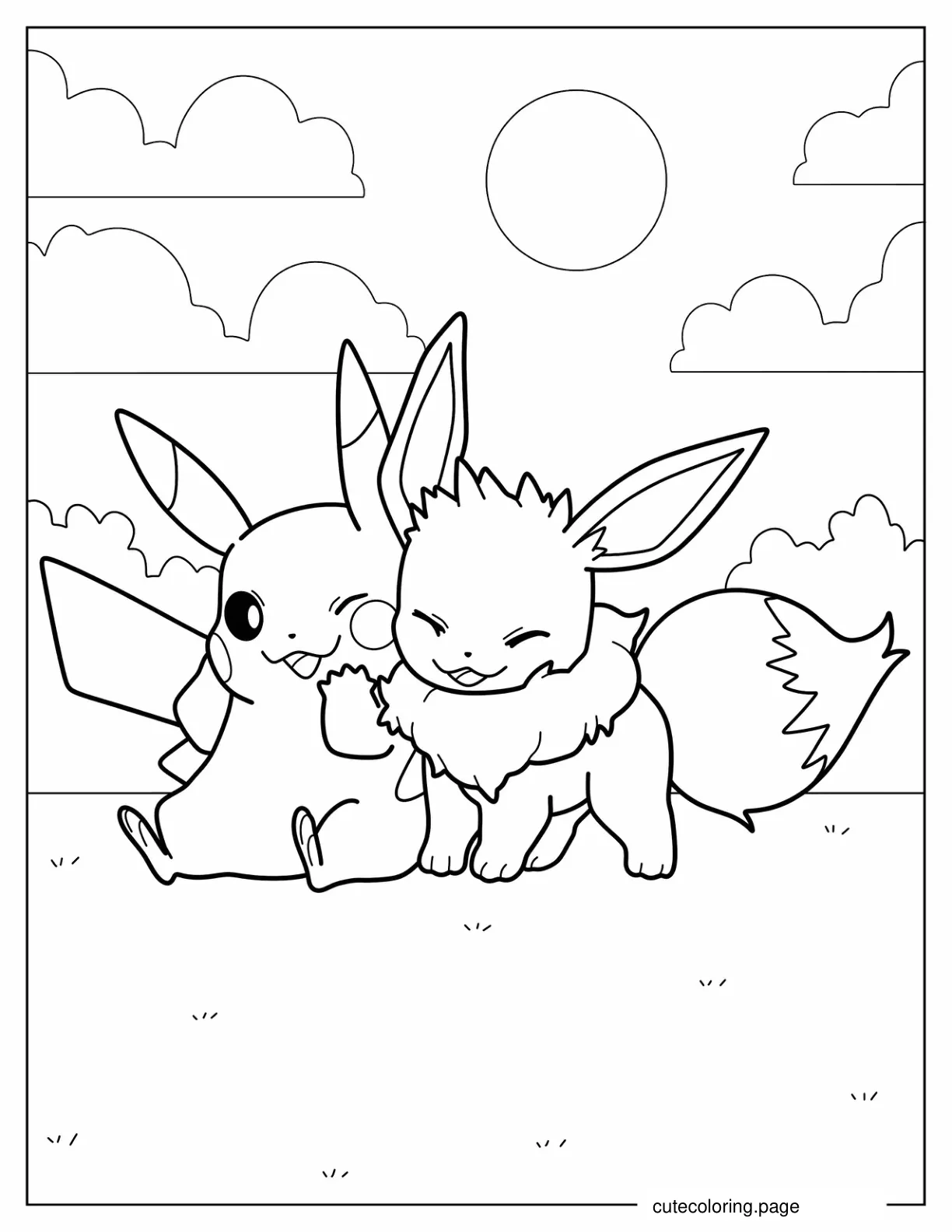 Coloring Sheet Of Baby Pikachu And Eevee coloring page