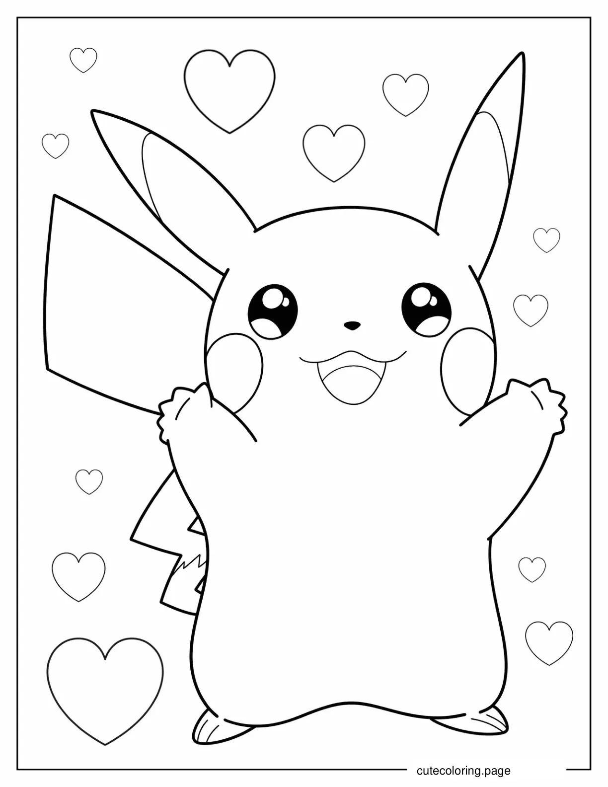 Coloring Sheet Of Cute Pikachu With Arms Up coloring page