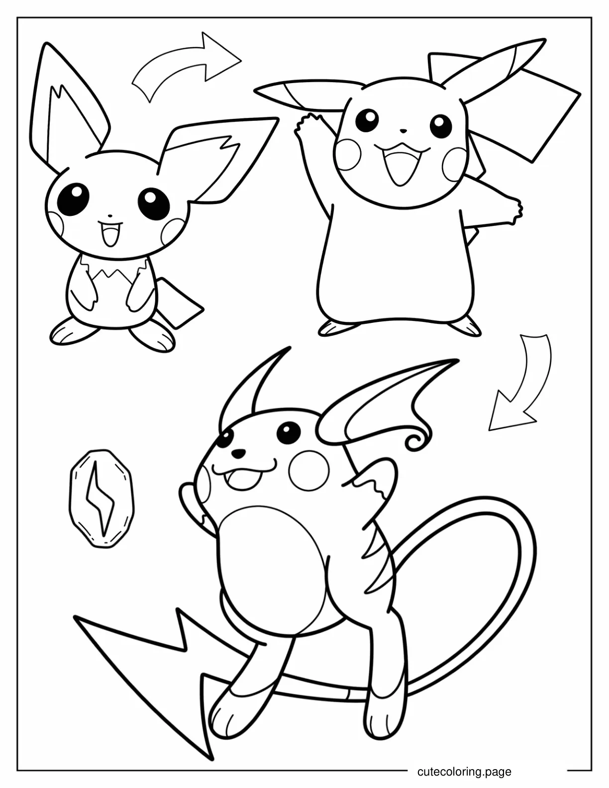 Coloring Sheet Of Pichu Raichu And Pikachu For Kids coloring page