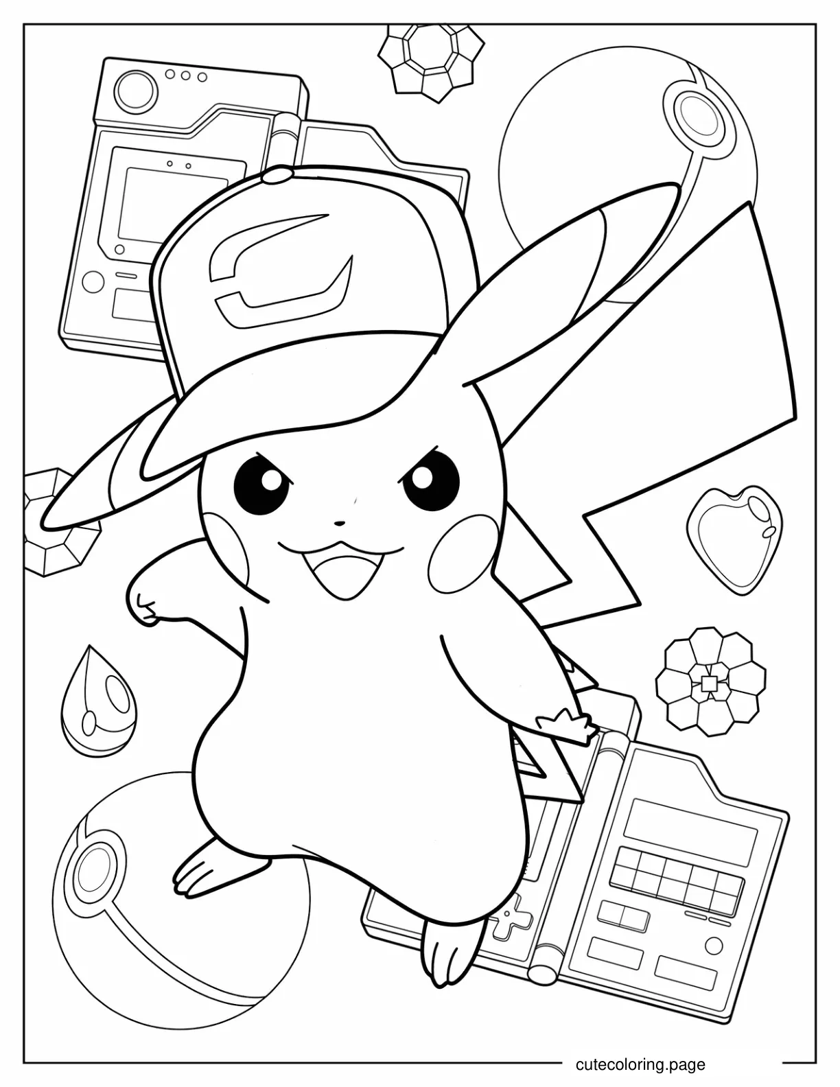 Coloring Sheet Of Pikachu Wearing Cap coloring page