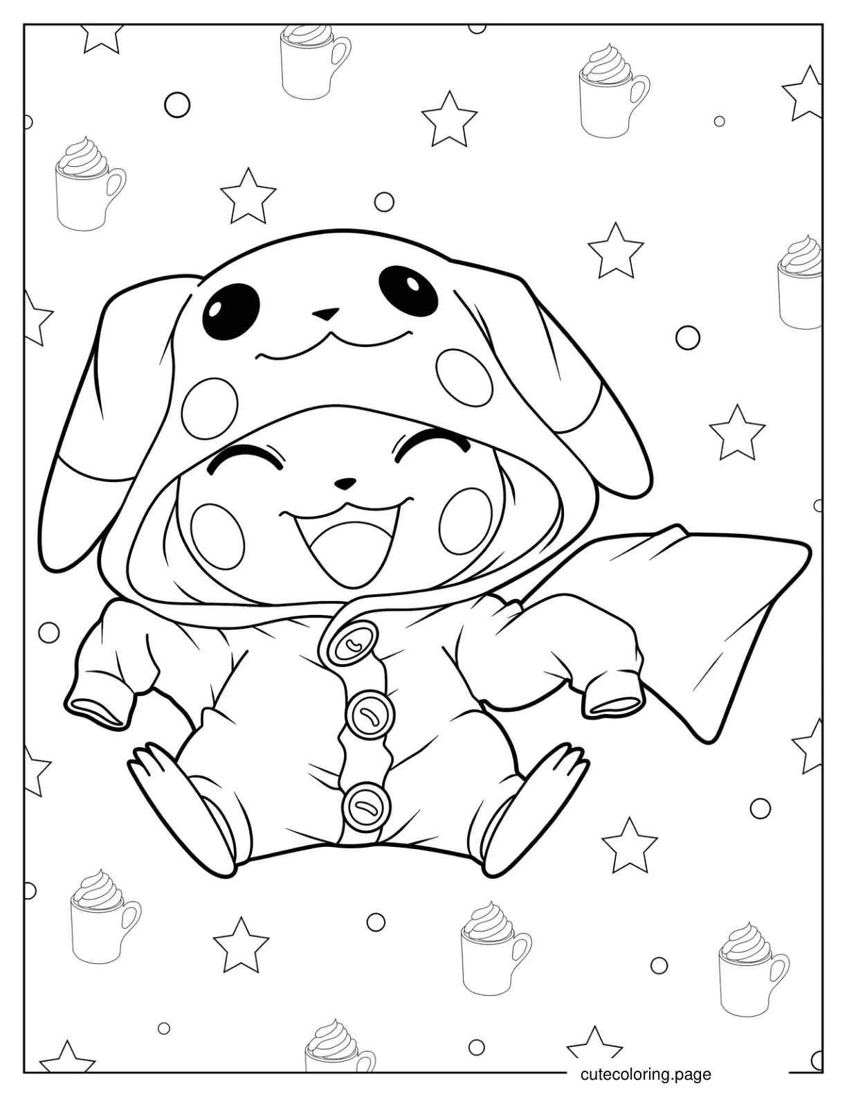 Cute Pikachu Wearing Raincoat Coloring In coloring page