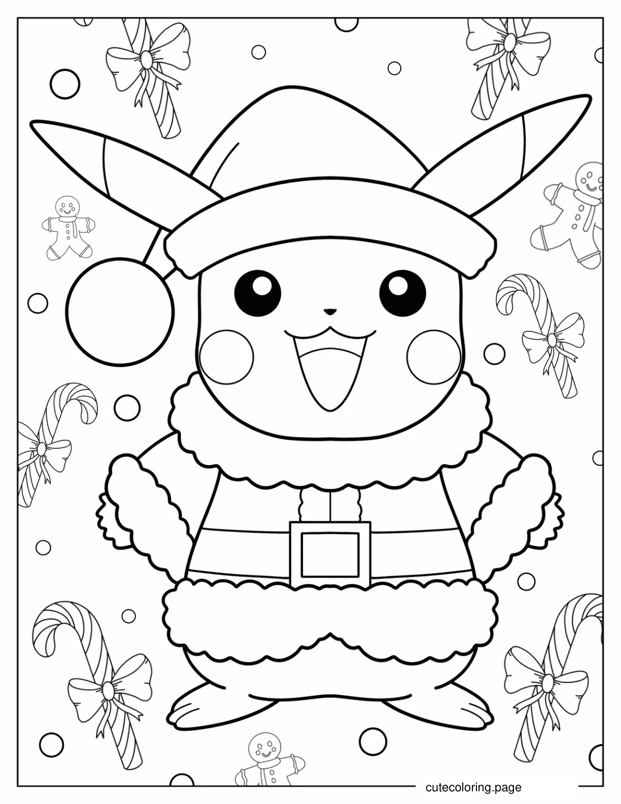 Cute Pikachu Wearing Santa Hat Christmas Coloring Sheet coloring page