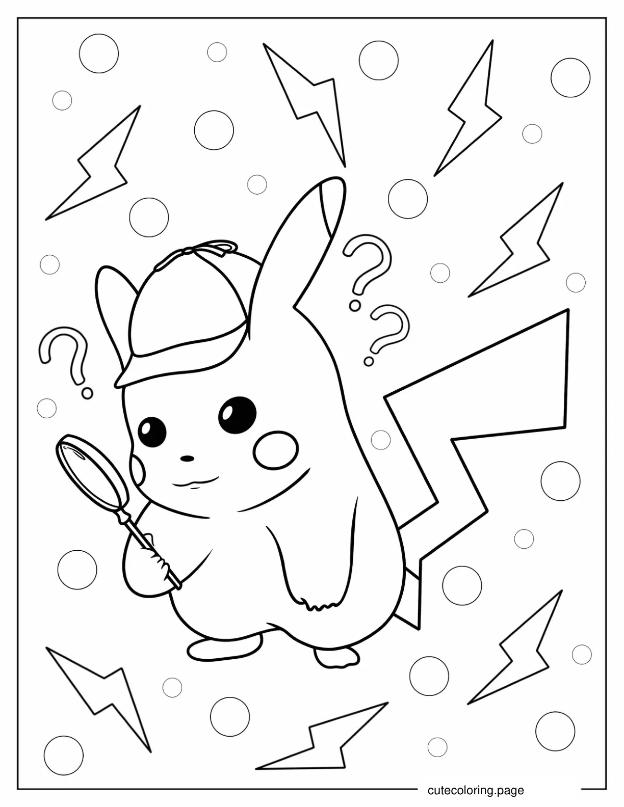 Detective Pikachu Examining Clue coloring page