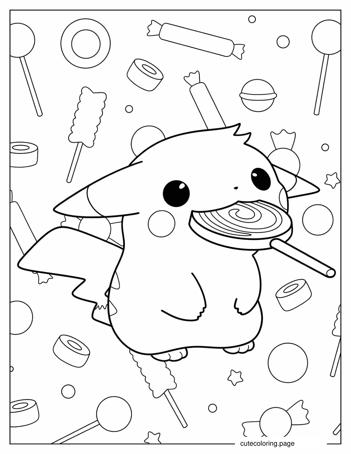 Pikachu Eating Lollipop Coloring In coloring page