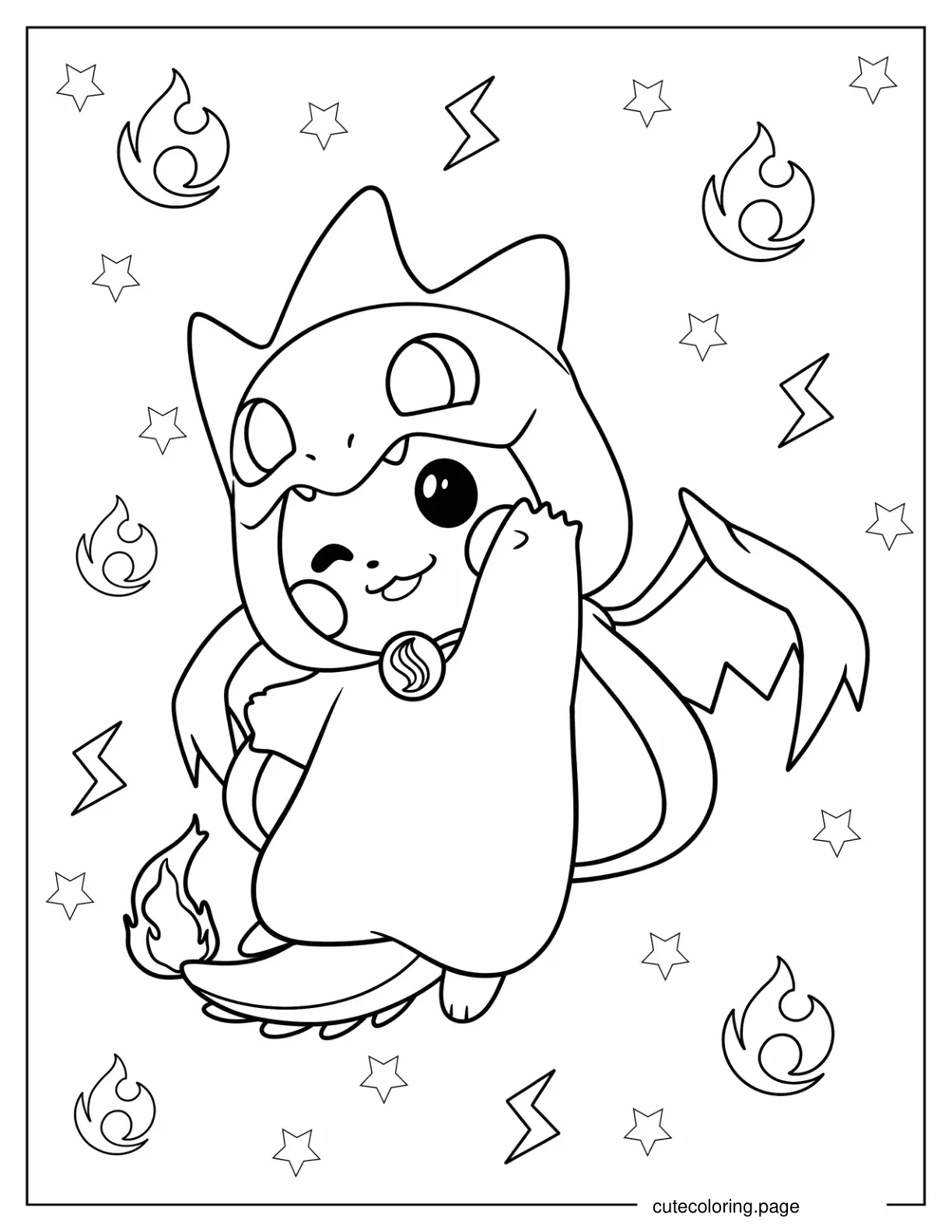 Pikachu In Charizard Costume Coloring Sheet coloring page