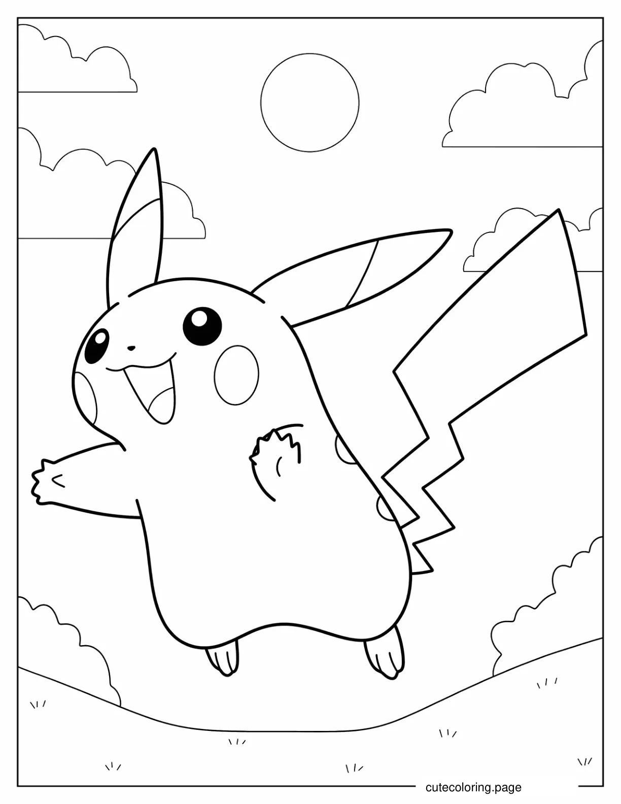 Pikachu Jumping Coloring Sheet coloring page